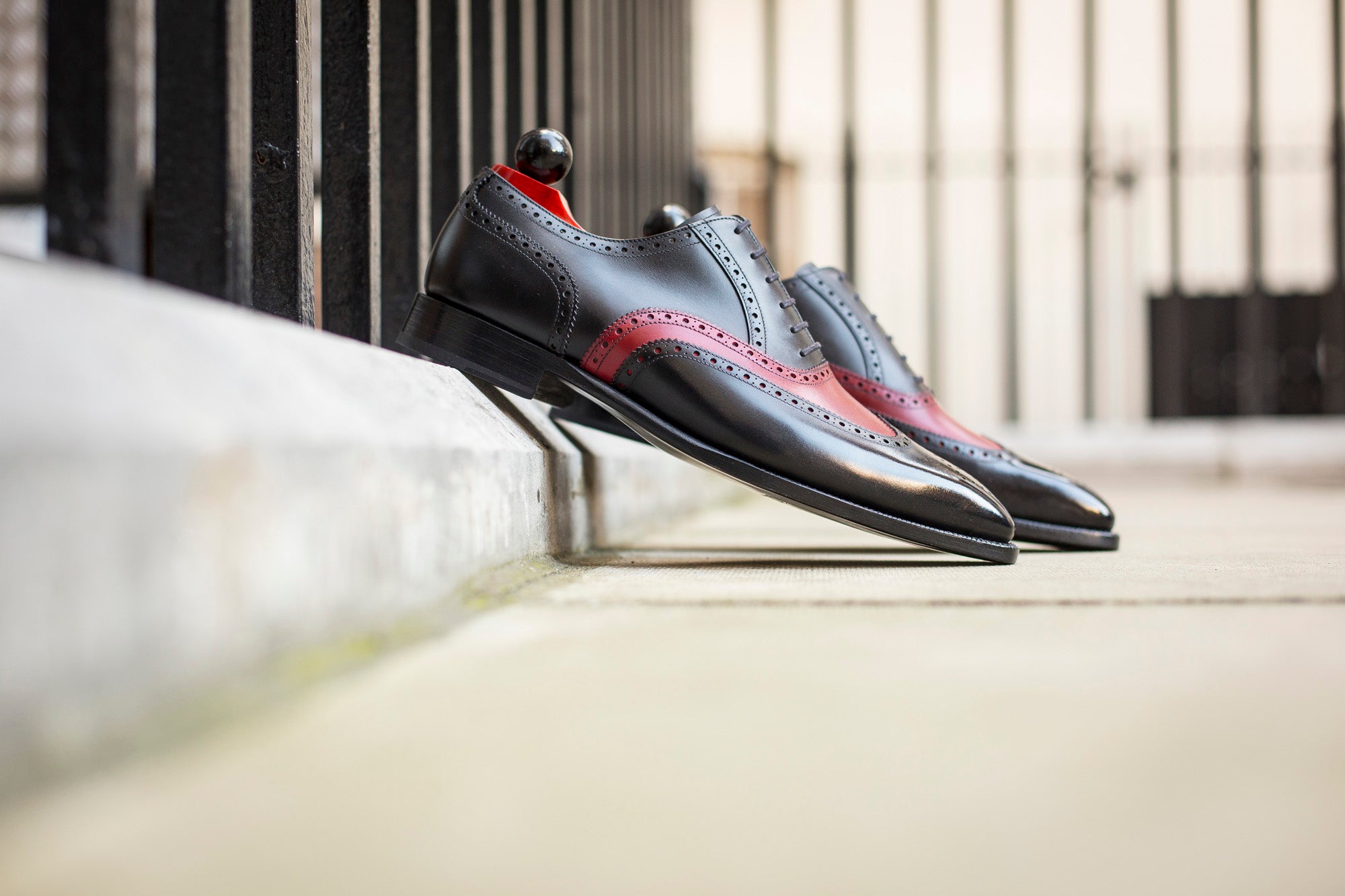 McClure - MTO - Black Calf / Red Calf - "13" Medallion - MGF Last - Single Leather Sole-Made To Order Wingtip Brogue Oxfords-J.FitzPatrick Footwear