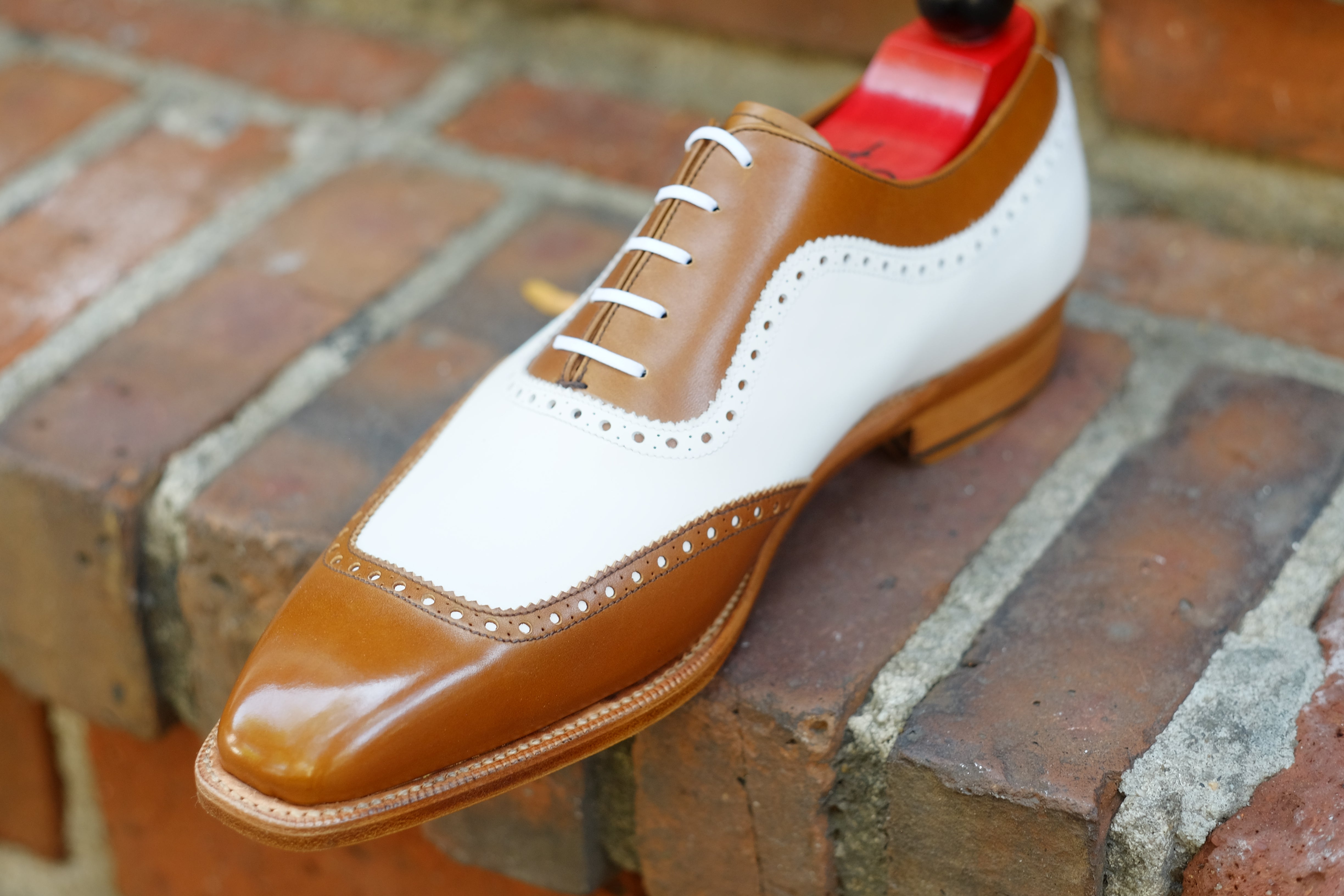 Medina - MTO - Caramel Calf / White Calf - LPB Last - Single Leather Sole-Made To Order U Wing Brogue Oxfords-J.FitzPatrick Footwear