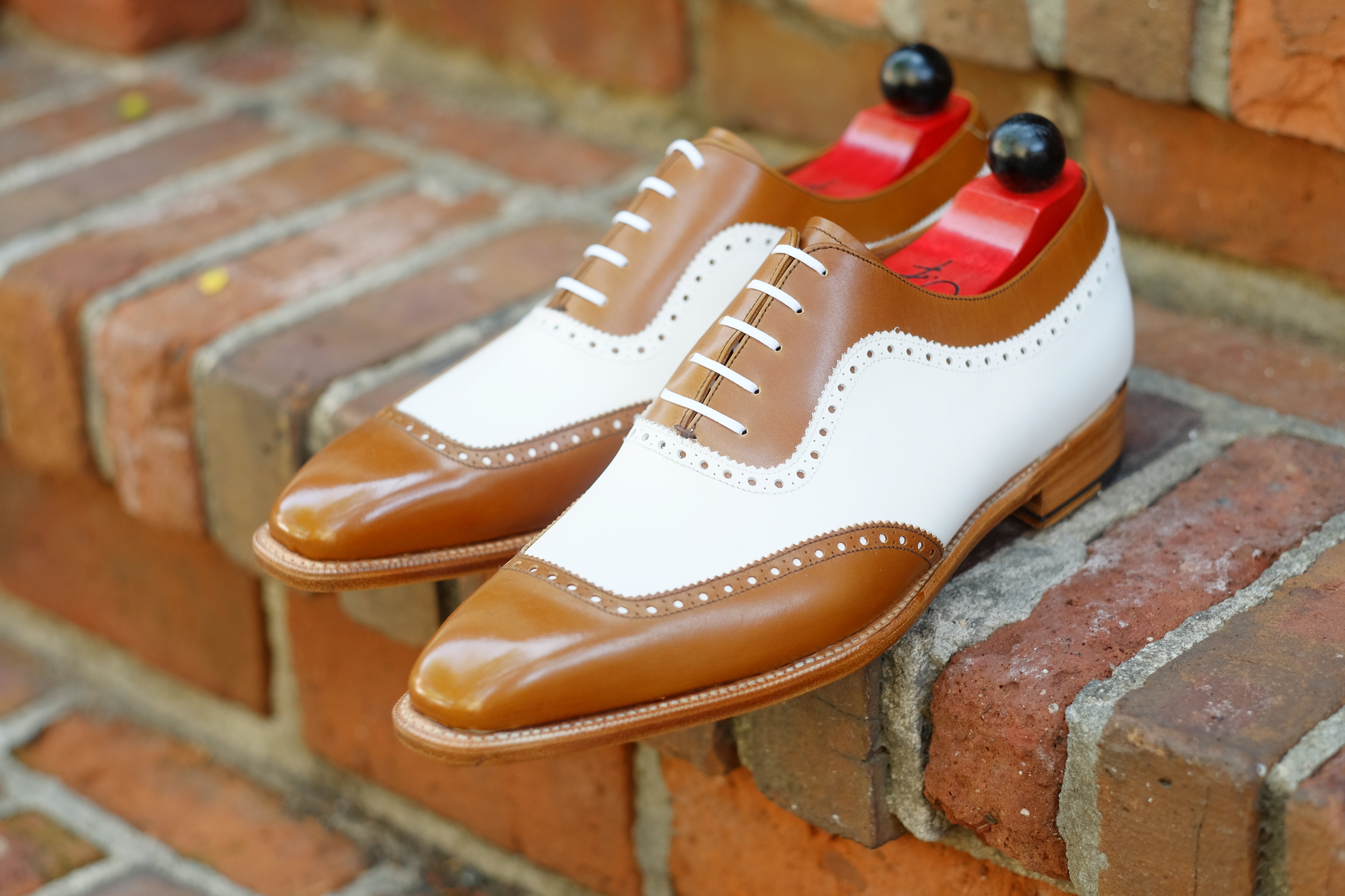 Medina - MTO - Caramel Calf / White Calf - LPB Last - Single Leather Sole-Made To Order U Wing Brogue Oxfords-J.FitzPatrick Footwear