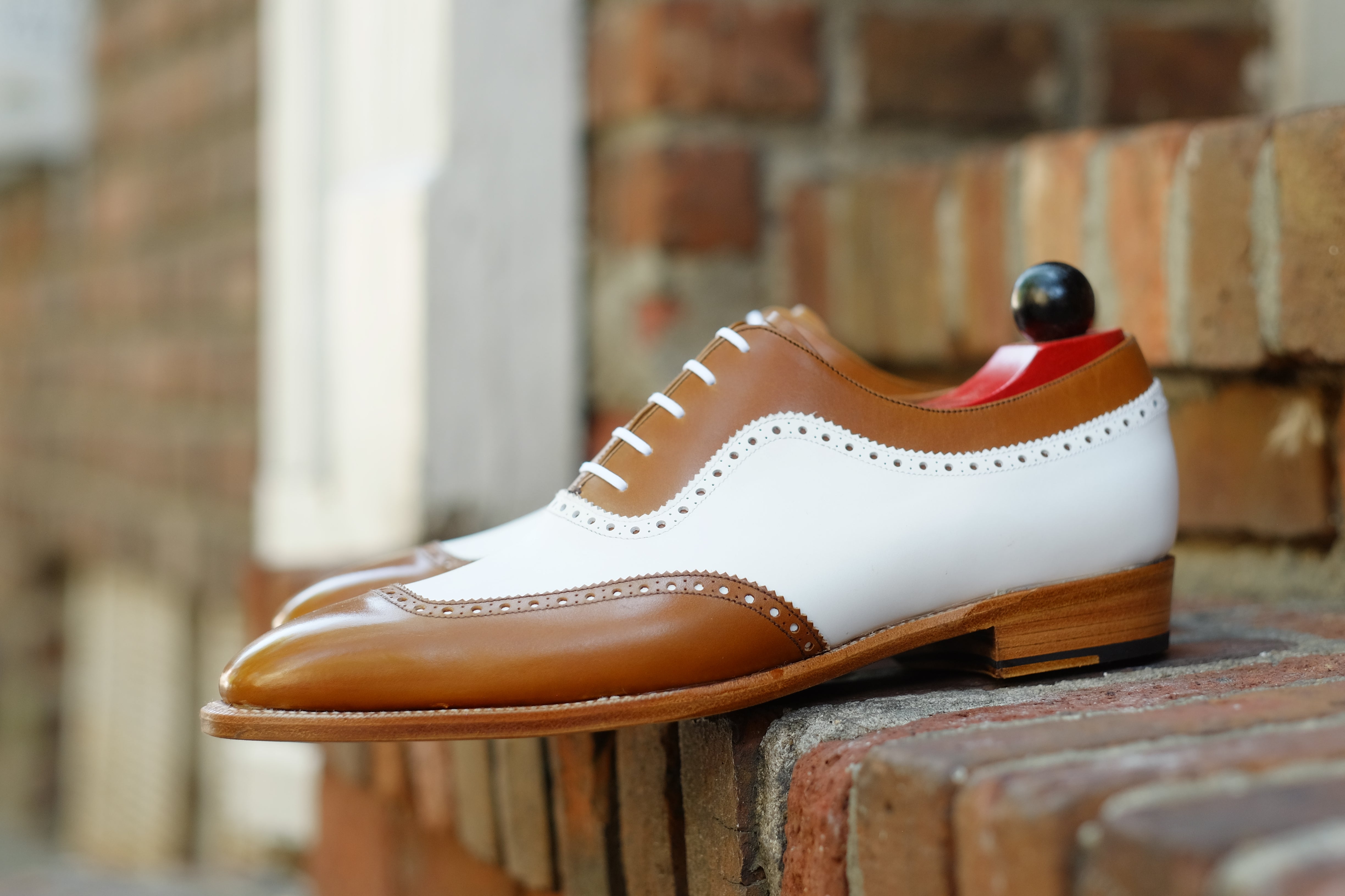 Medina - MTO - Caramel Calf / White Calf - LPB Last - Single Leather Sole-Made To Order U Wing Brogue Oxfords-J.FitzPatrick Footwear