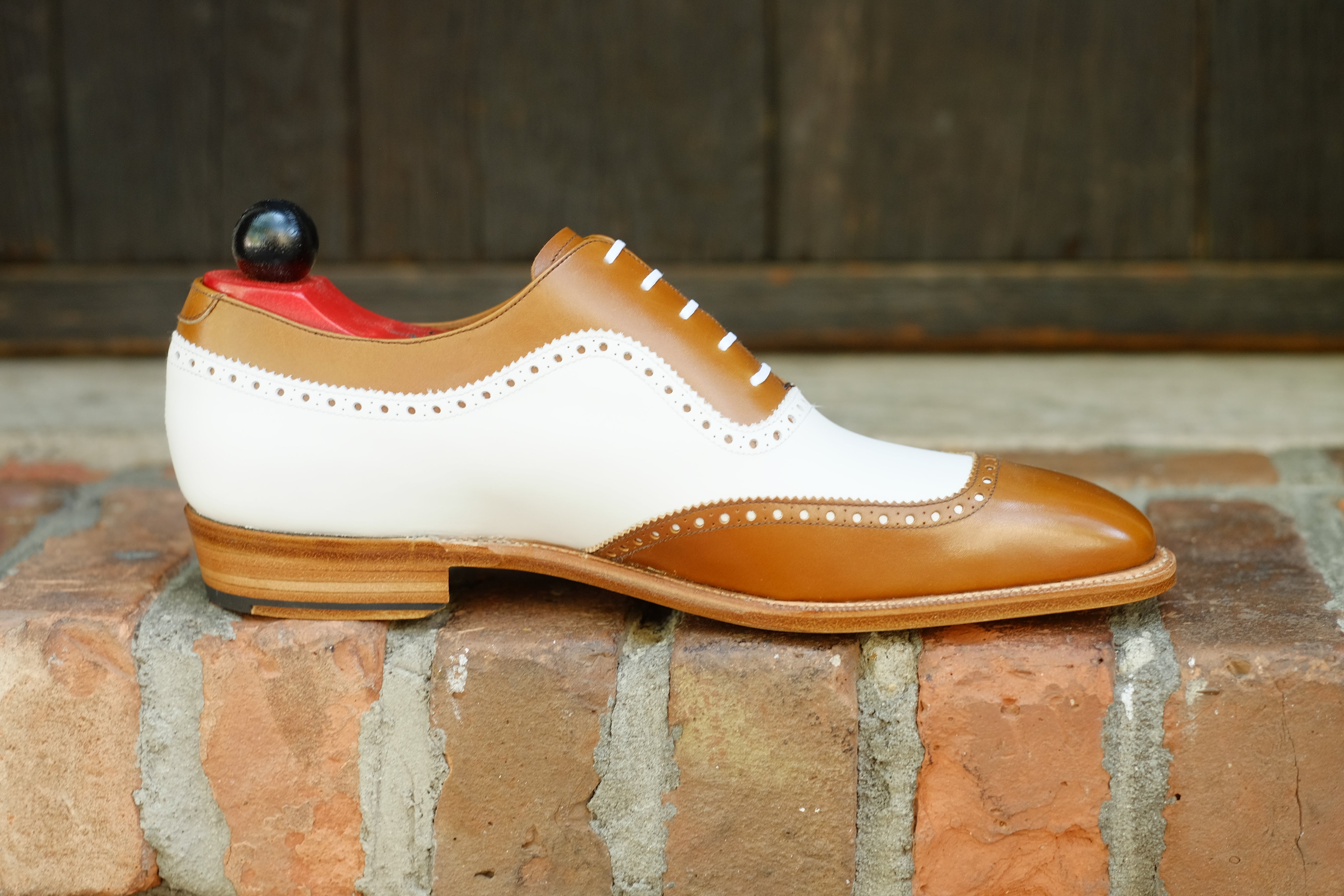 Medina - MTO - Caramel Calf / White Calf - LPB Last - Single Leather Sole-Made To Order U Wing Brogue Oxfords-J.FitzPatrick Footwear