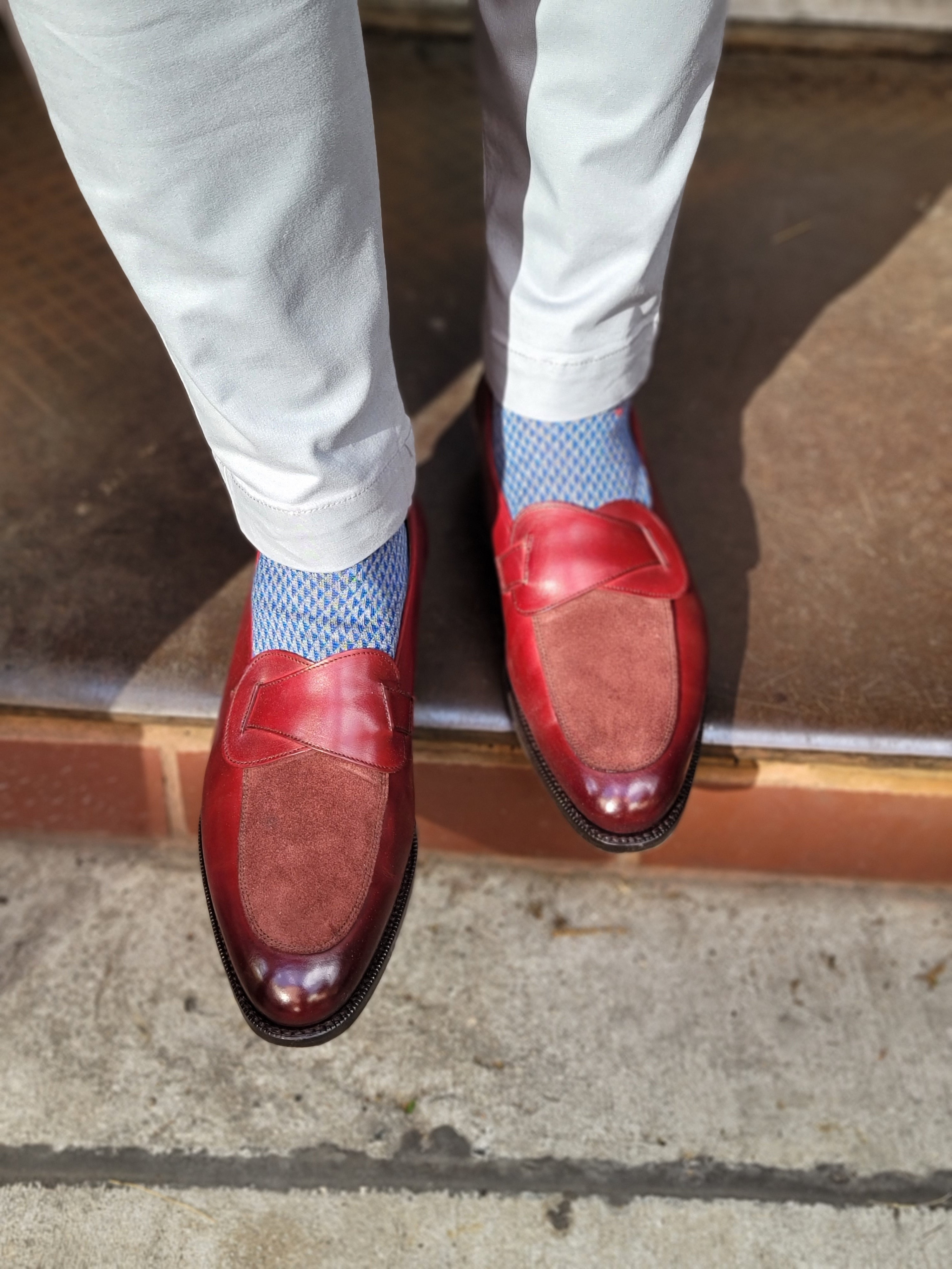Meridian - MTO - Burgundy Calf / Burgundy Suede - TMG Last - Single Leather Sole-Made To Order Butterfly Loafer-J.FitzPatrick Footwear