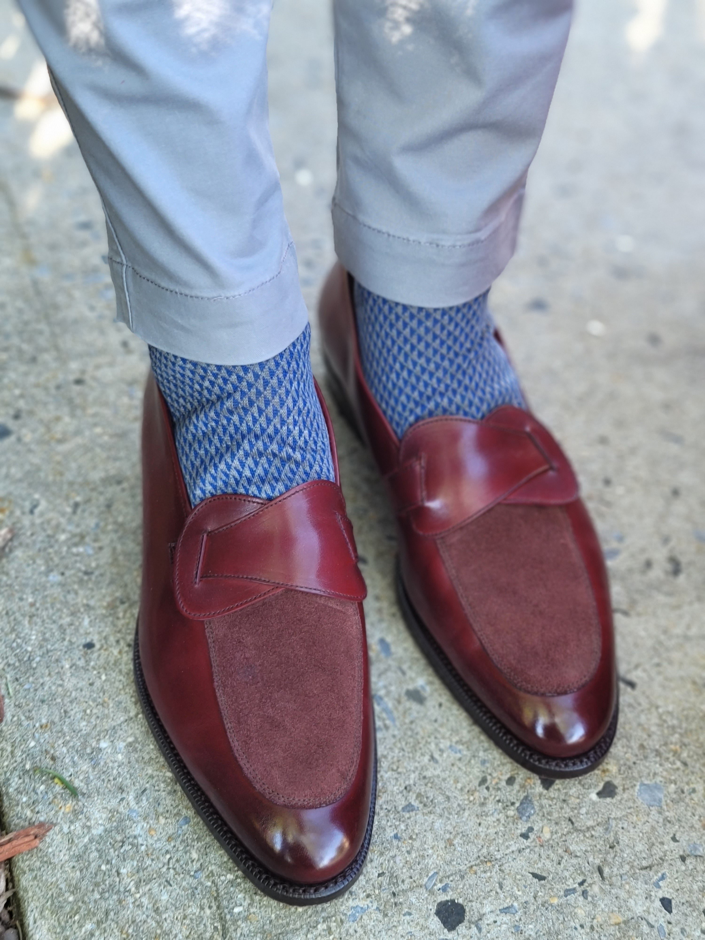 Meridian - MTO - Burgundy Calf / Burgundy Suede - TMG Last - Single Leather Sole-Made To Order Butterfly Loafer-J.FitzPatrick Footwear