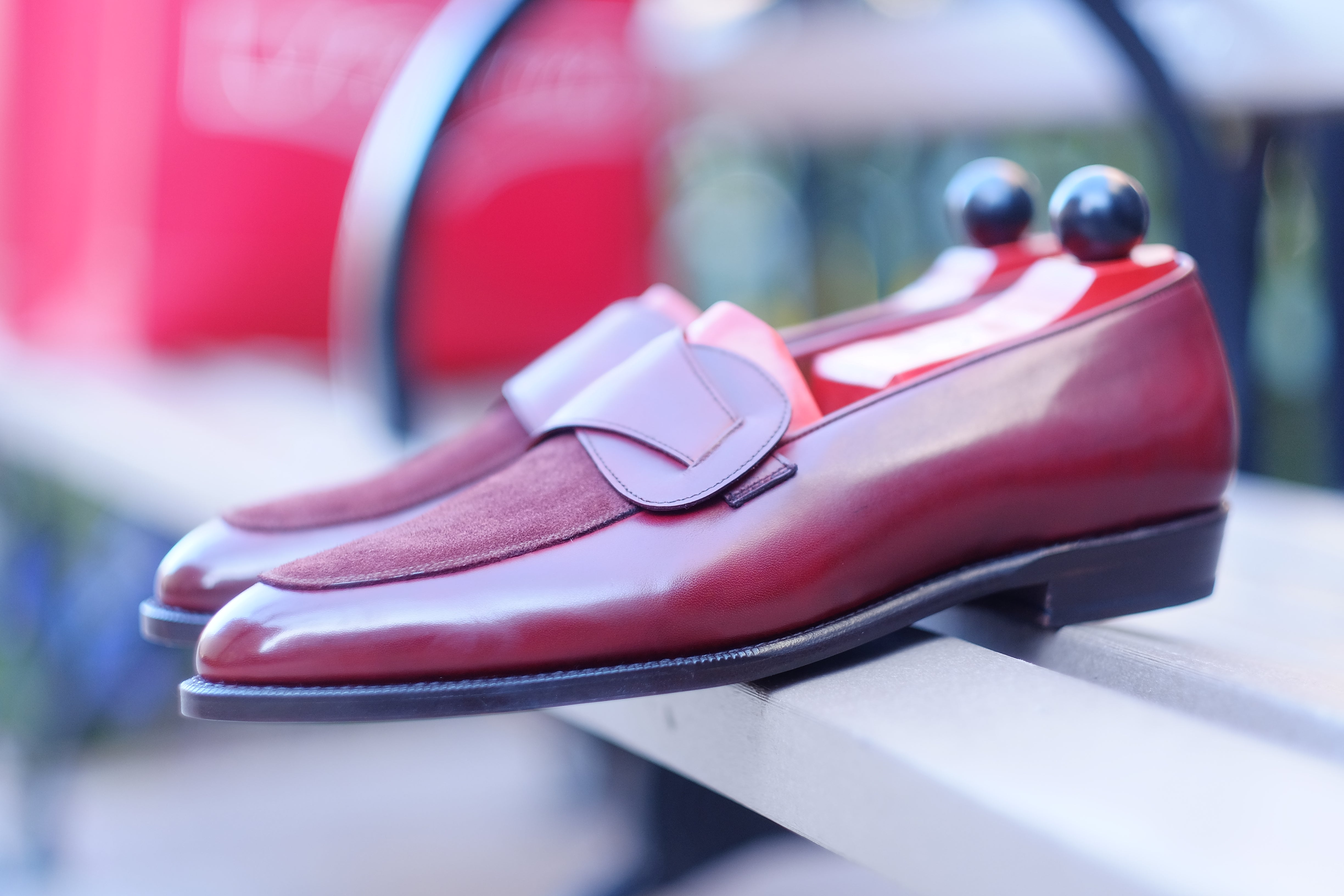 Meridian - MTO - Burgundy Calf / Burgundy Suede - TMG Last - Single Leather Sole-Made To Order Butterfly Loafer-J.FitzPatrick Footwear