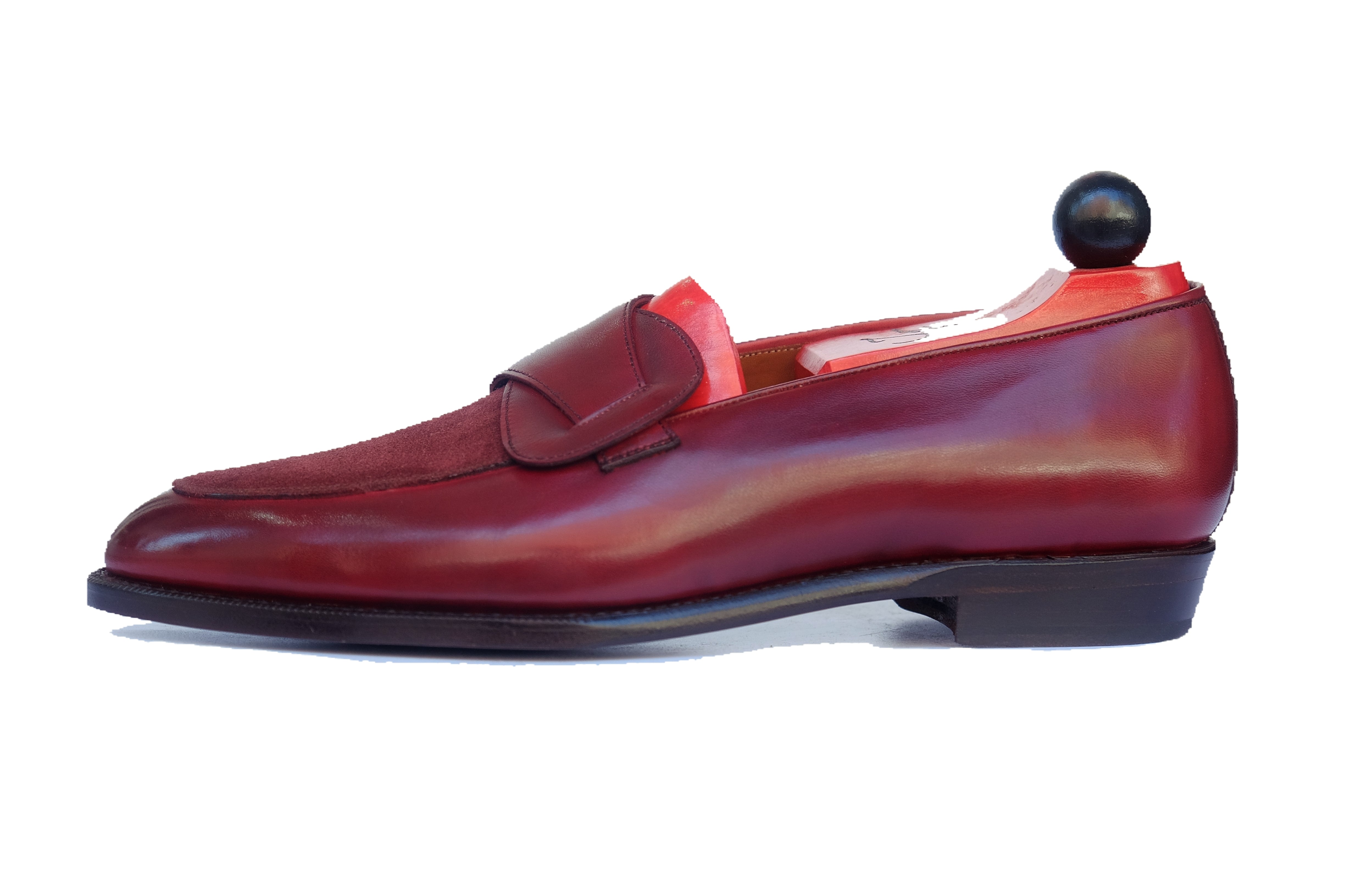 Meridian - MTO - Burgundy Calf / Burgundy Suede - TMG Last - Single Leather Sole-Made To Order Butterfly Loafer-J.FitzPatrick Footwear