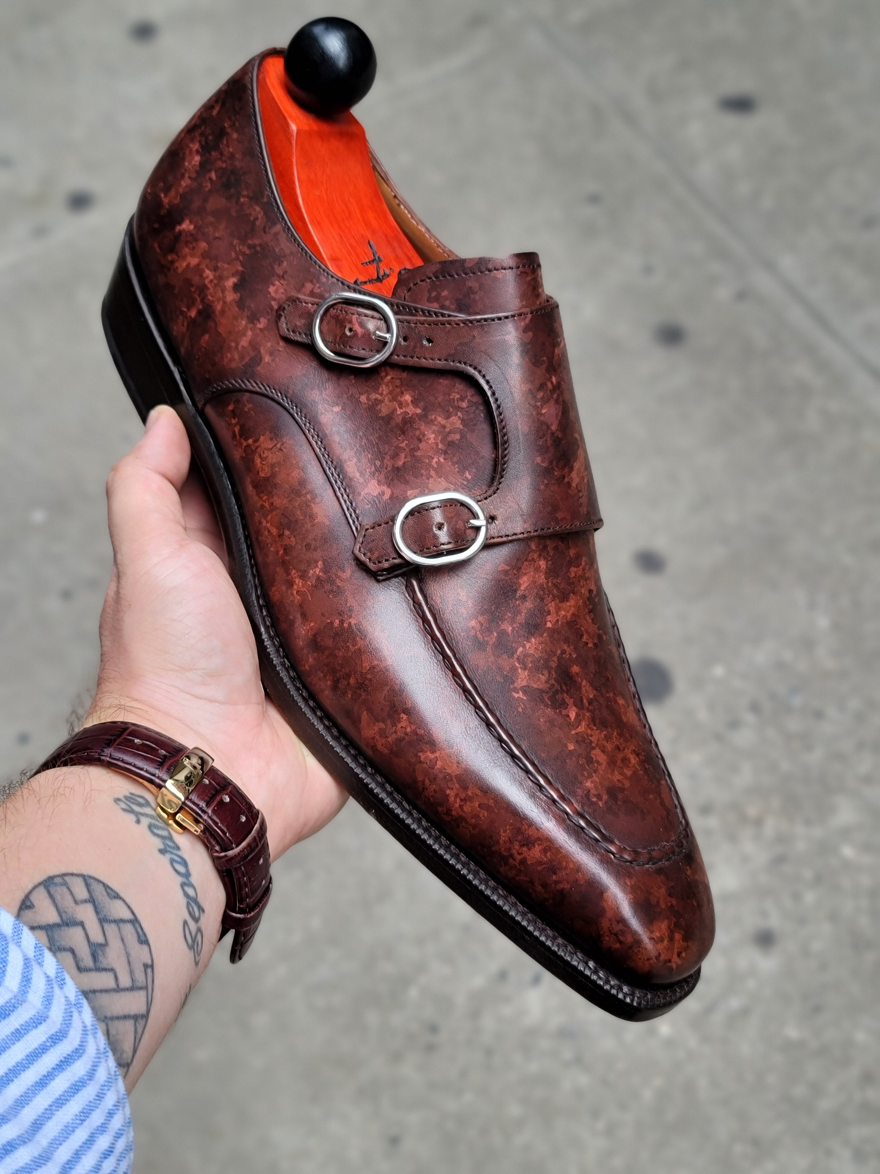 Montlake - MTO - Walnut Marble Patina-Made To Order Double Monkstrap Hand Stitched-J.FitzPatrick Footwear