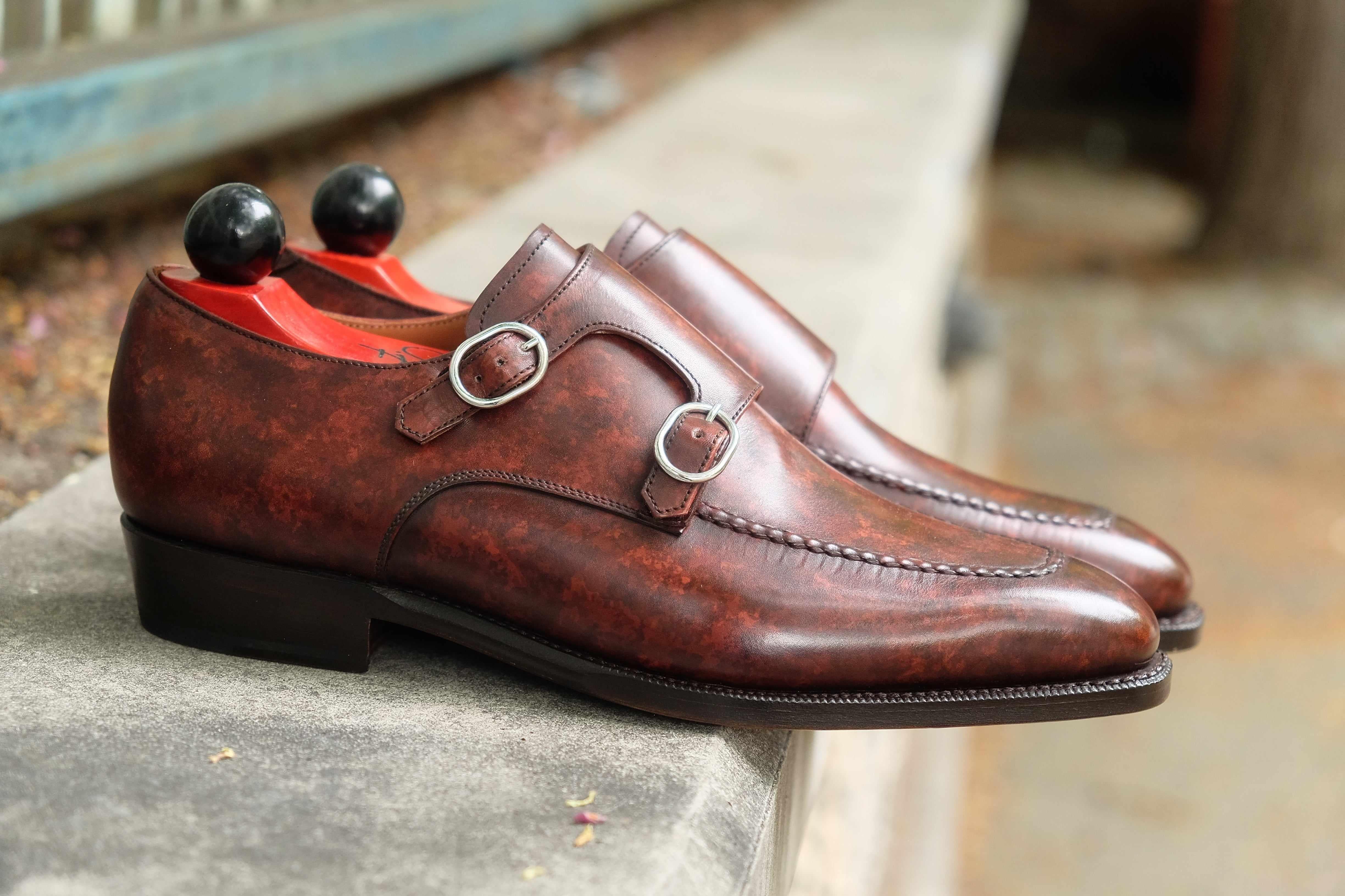 Montlake - Walnut Marble Patina-Double Monk Straps Monkstraps-J.FitzPatrick Footwear