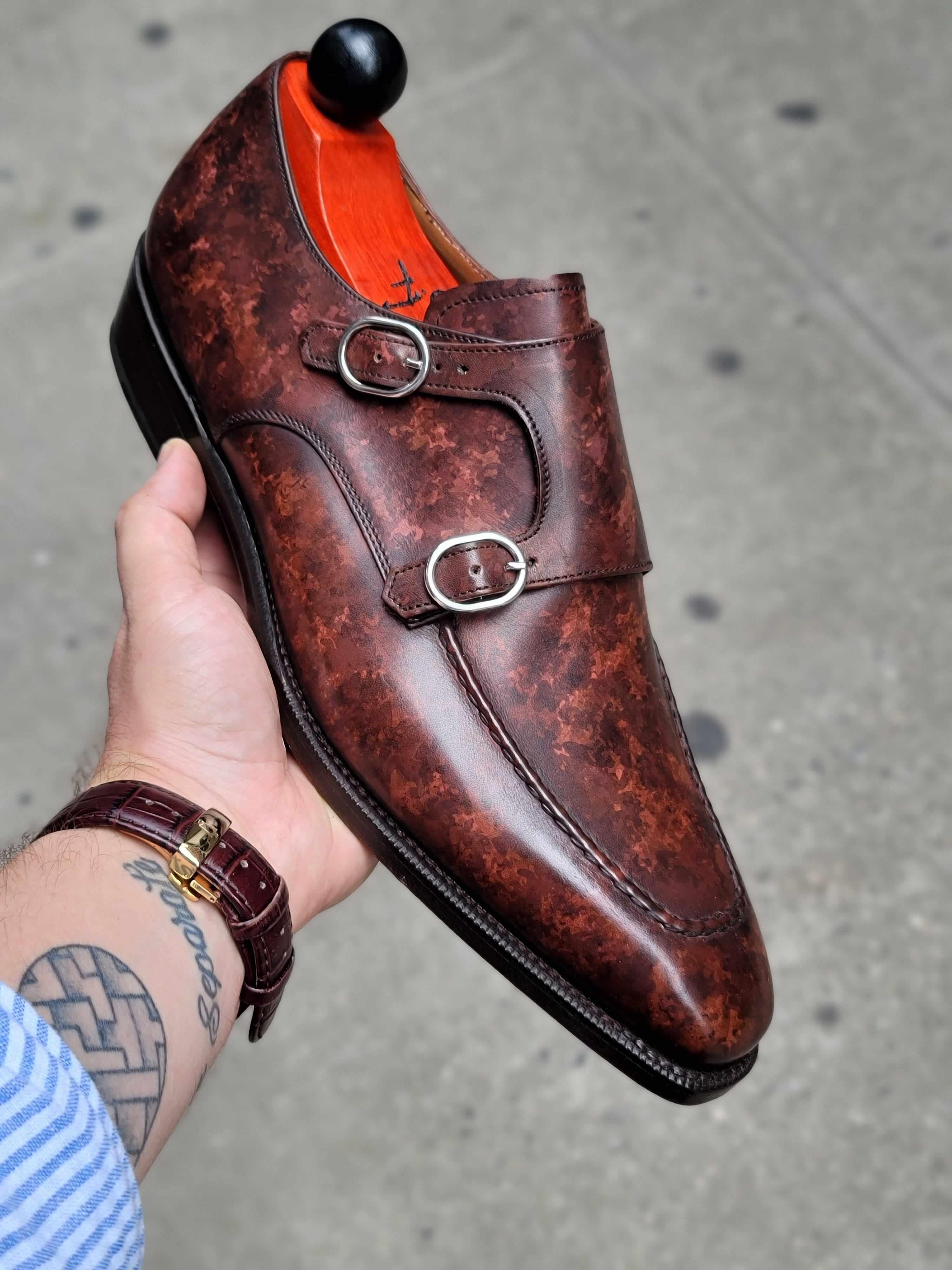 Montlake - Walnut Marble Patina-Double Monk Straps Monkstraps-J.FitzPatrick Footwear