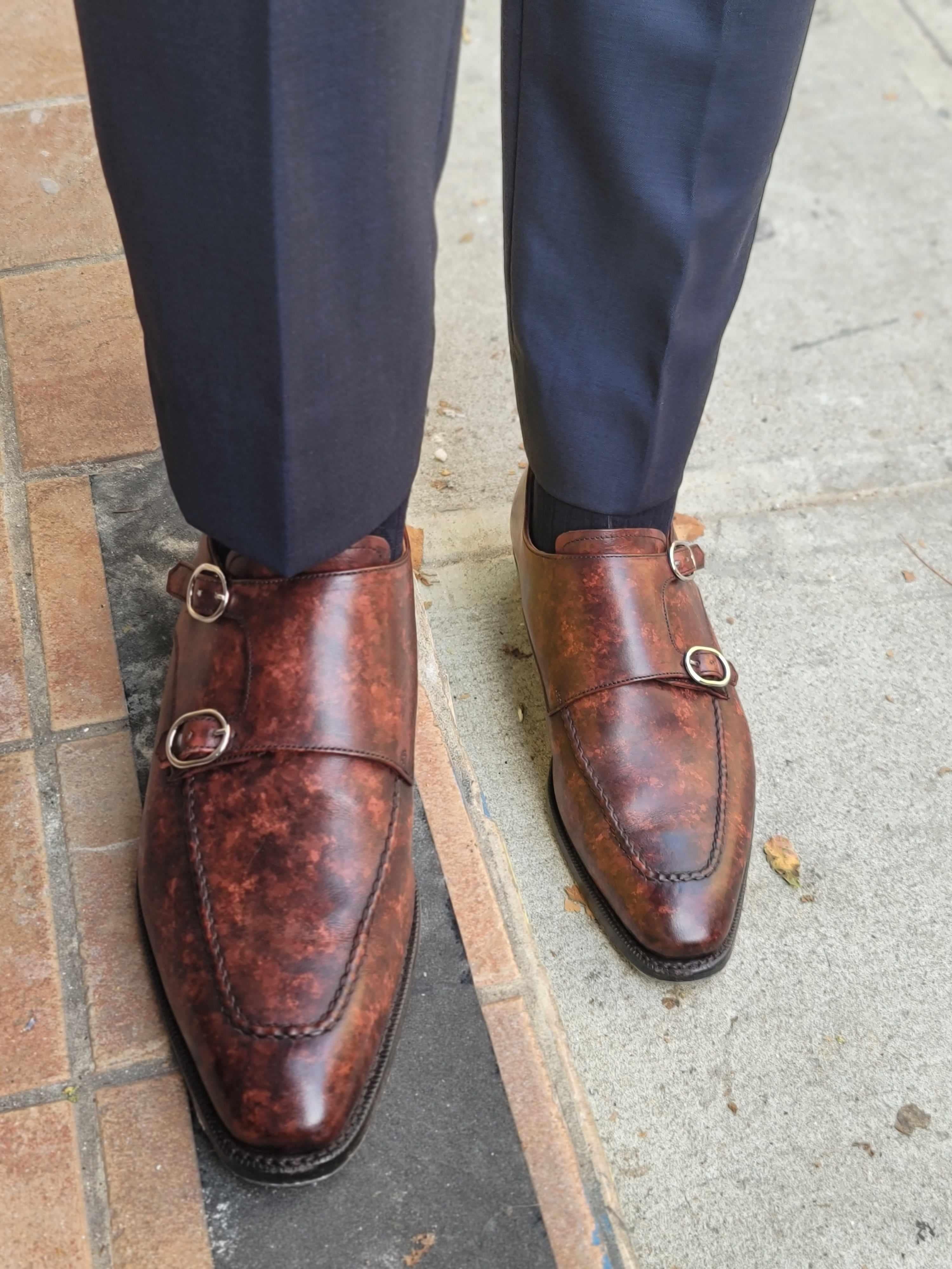 Montlake - Walnut Marble Patina-Double Monk Straps Monkstraps-J.FitzPatrick Footwear