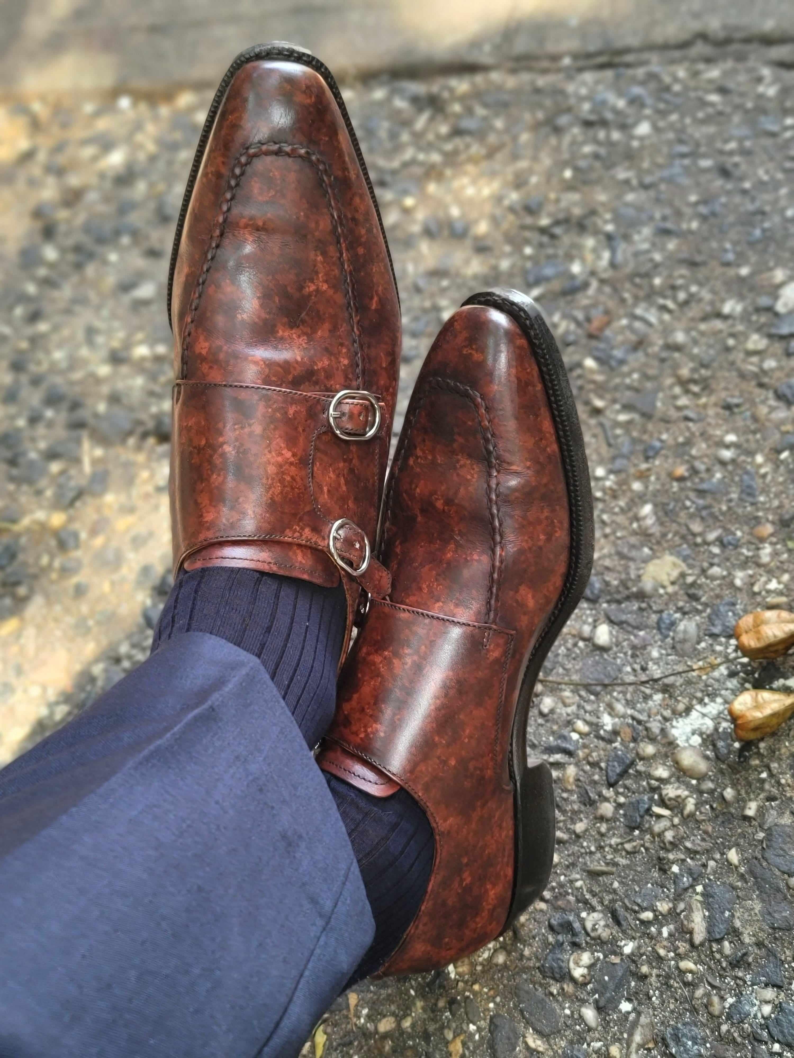 Montlake - Walnut Marble Patina-Double Monk Straps Monkstraps-J.FitzPatrick Footwear