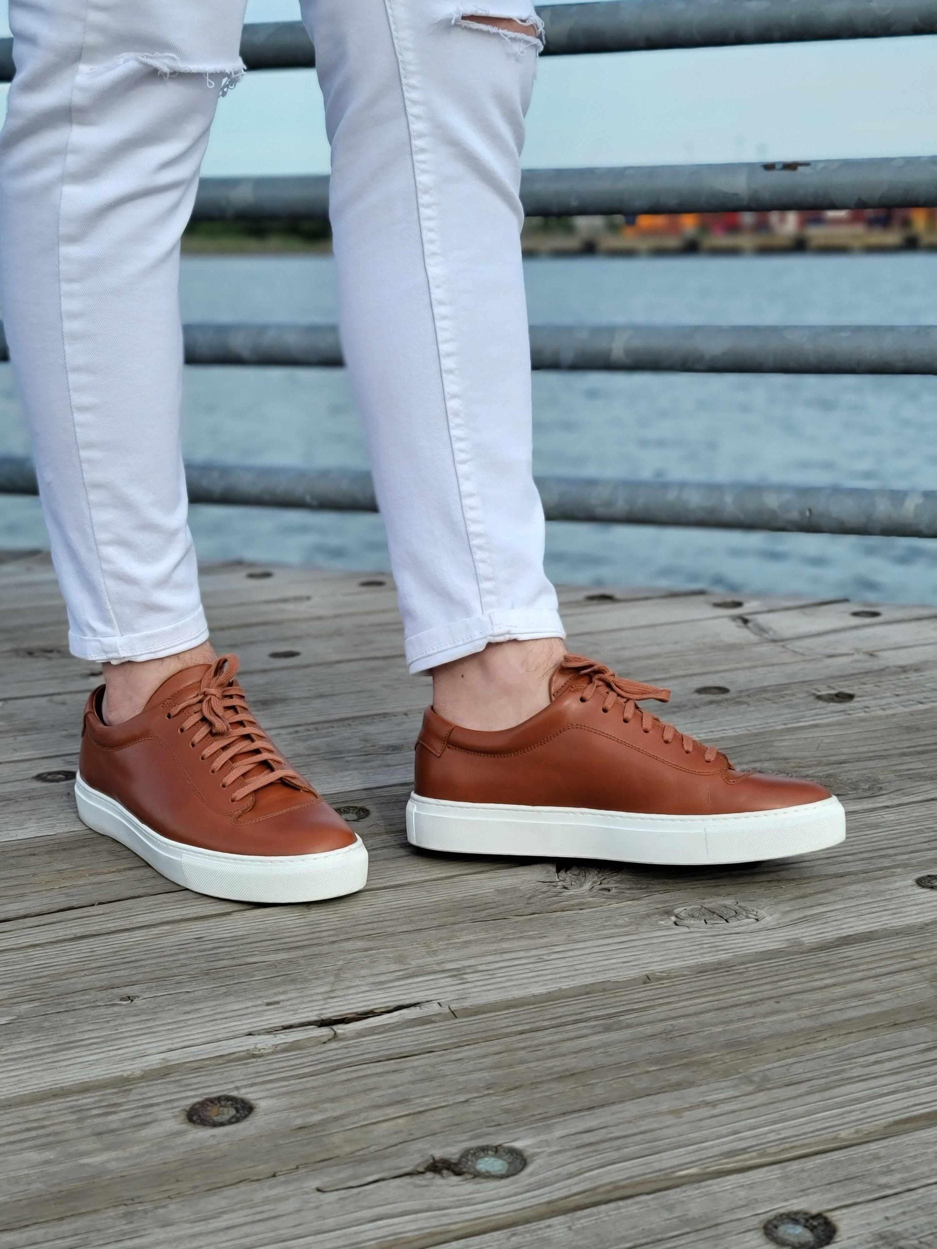 Olympia - Cedar Calf / White Sole-Plimsoll Lace Up Laceup Sneakers-J.FitzPatrick Footwear