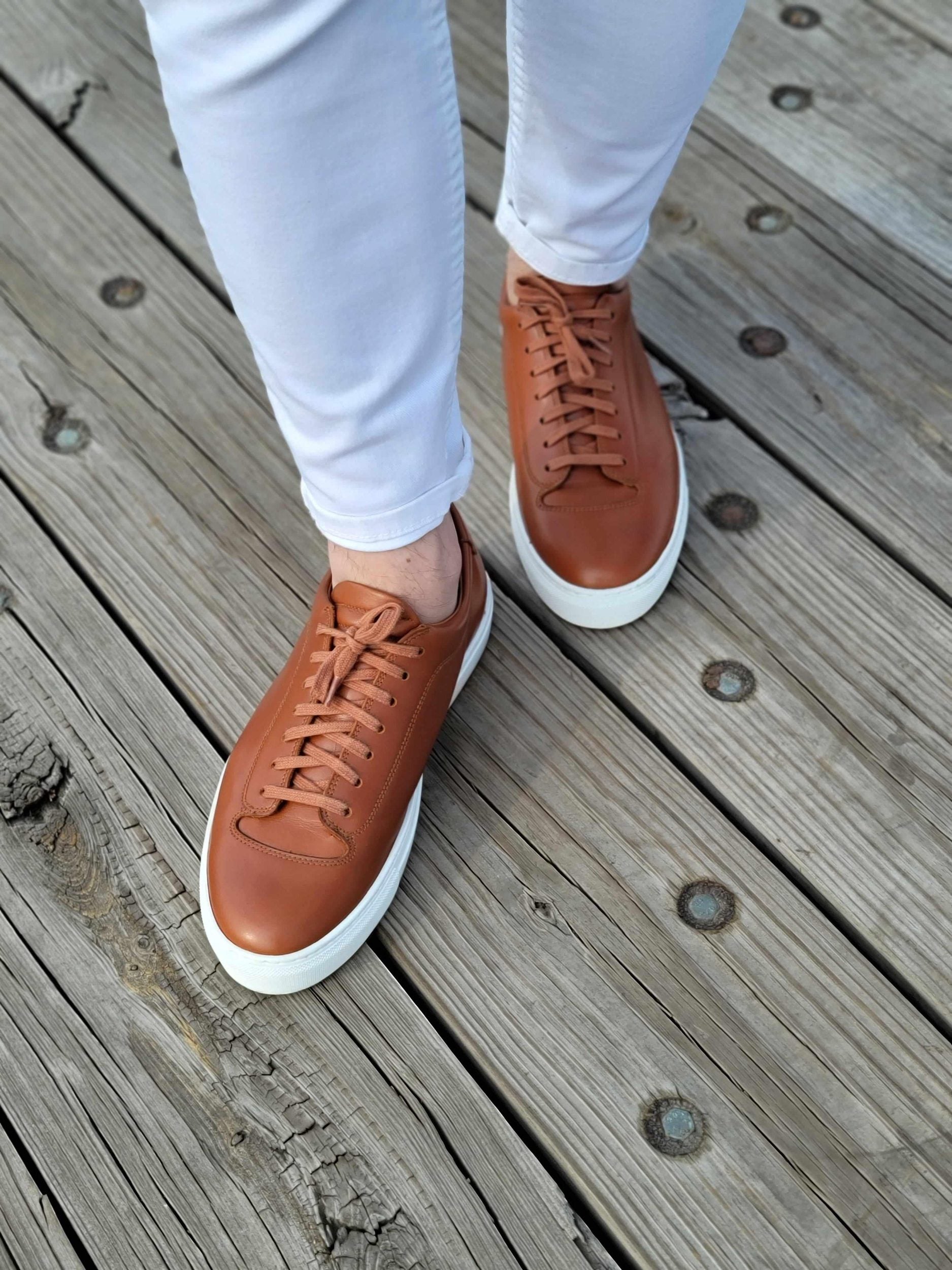 Olympia - Cedar Calf / White Sole-Plimsoll Lace Up Laceup Sneakers-J.FitzPatrick Footwear