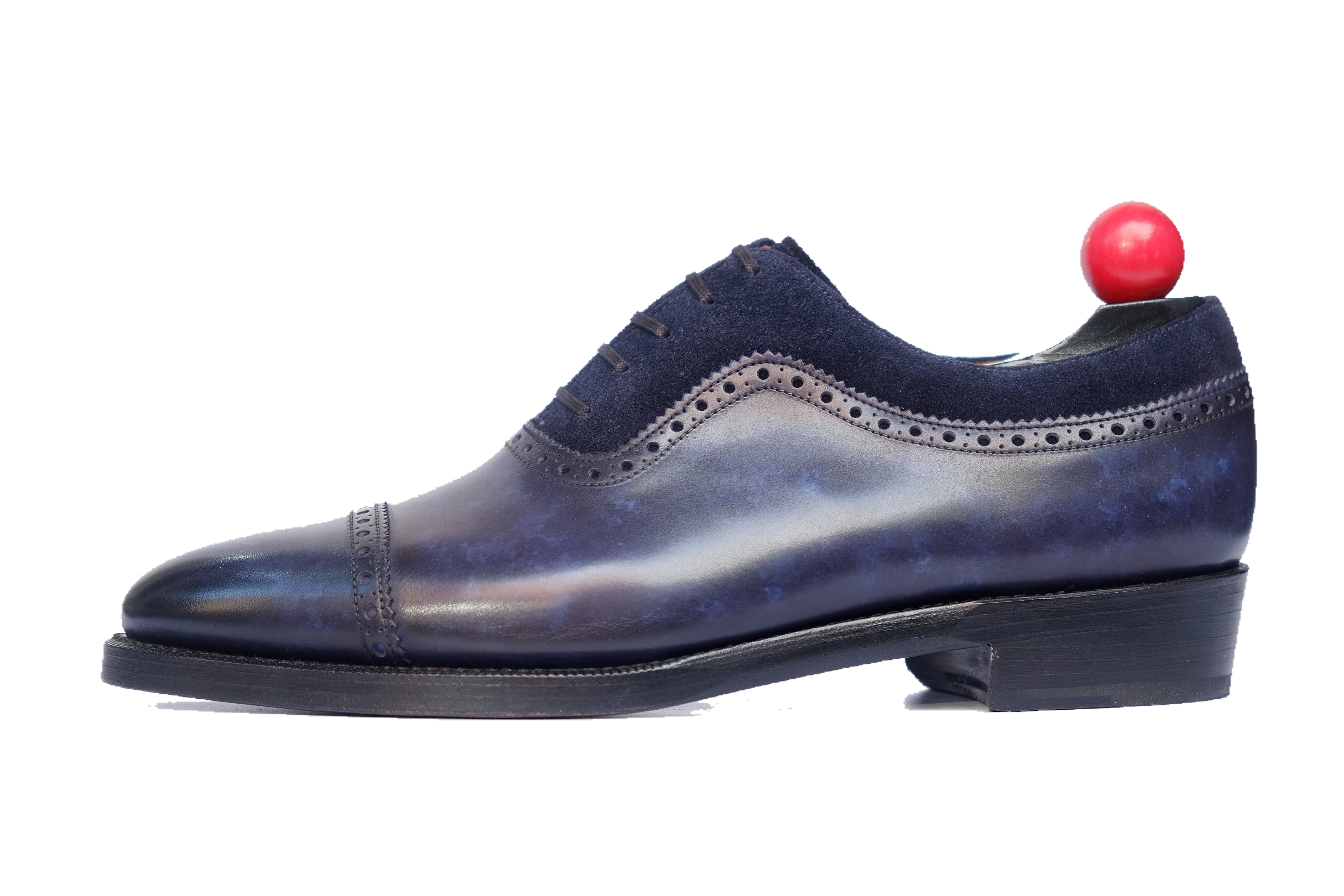 Palacio - MTO - Navy Marble Patina / Navy Suede - TMG Last - Double Leather Sole-Made To Order Cap Toe Brogue Adelaide Oxfords-J.FitzPatrick Footwear