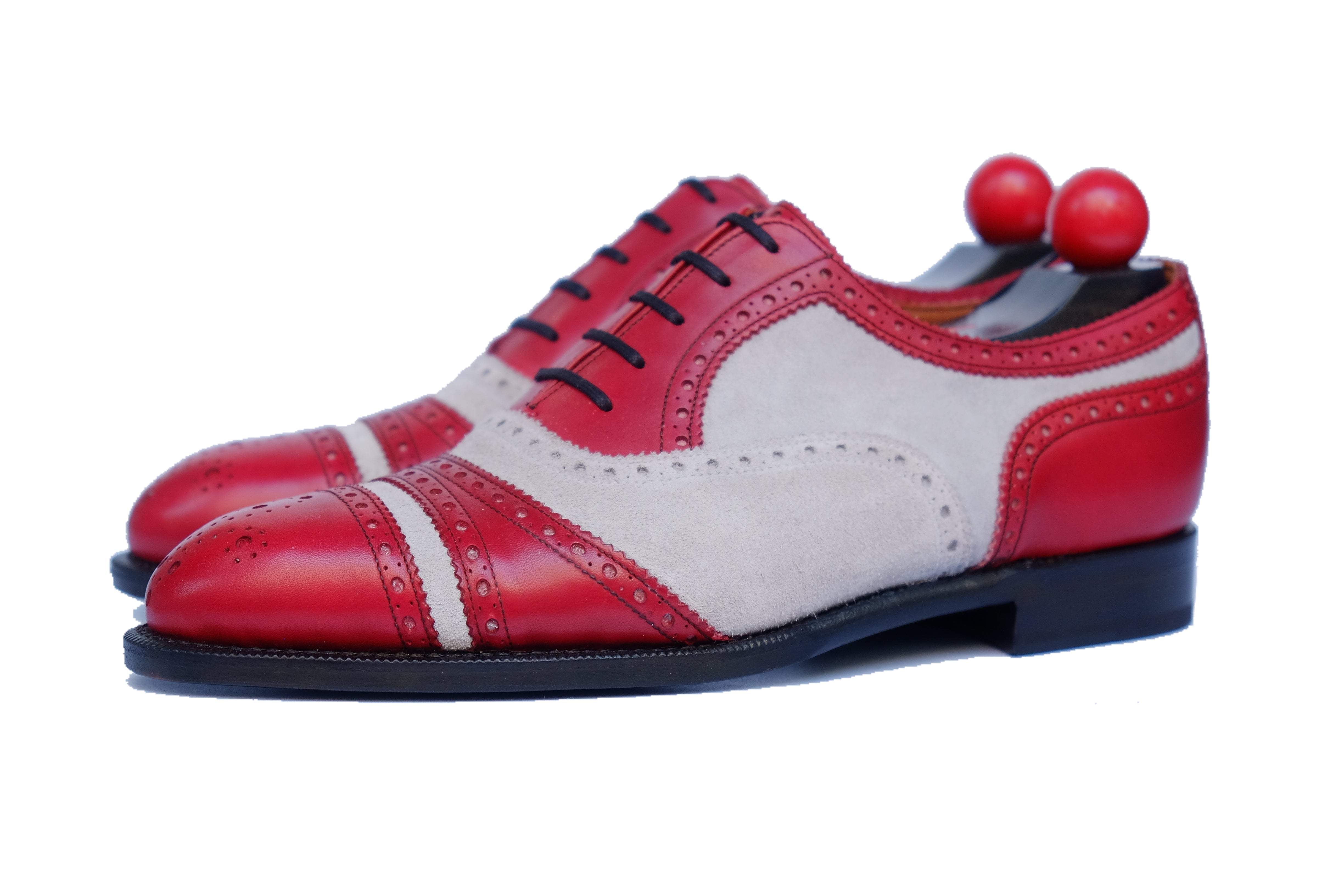 Phillips - MTO - Red Calf / Pearl Grey Suede - NGT Last - Single Leather Sole-Made To Order Captoe Cap Toe Tarsal Brogue Spectator Oxfords-J.FitzPatrick Footwear