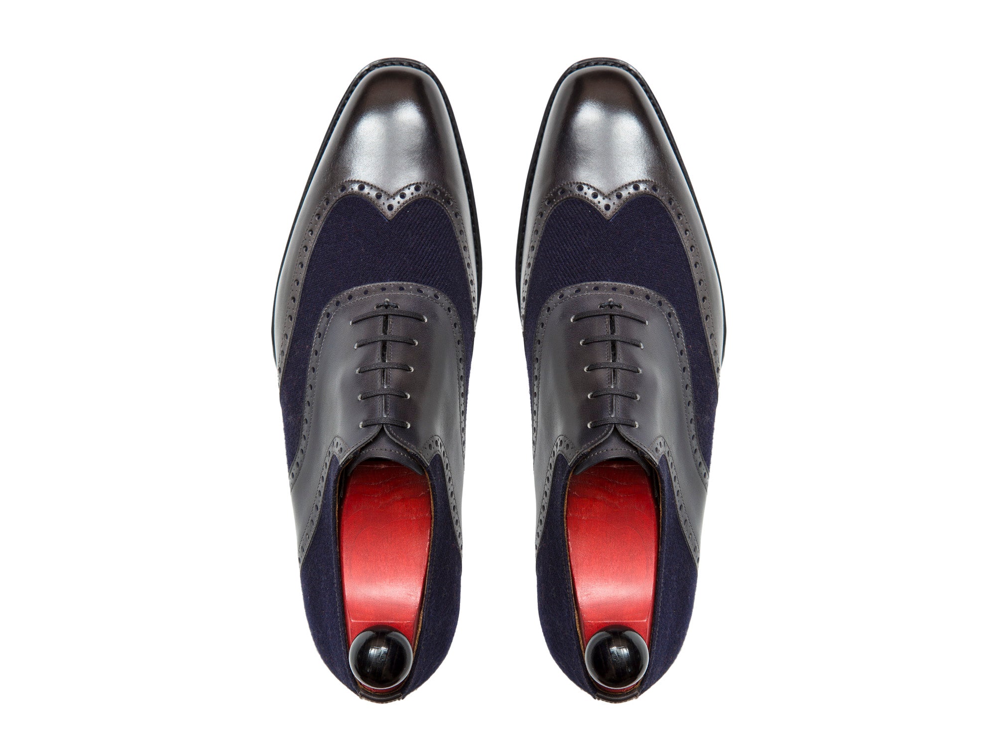 Phinney II - MTO - Shaded Grey Calf / Navy Tukwila - LPB Last - Single Leather Sole-Made To Order Wingtip Saddle Shoe Brogue Oxfords-J.FitzPatrick Footwear