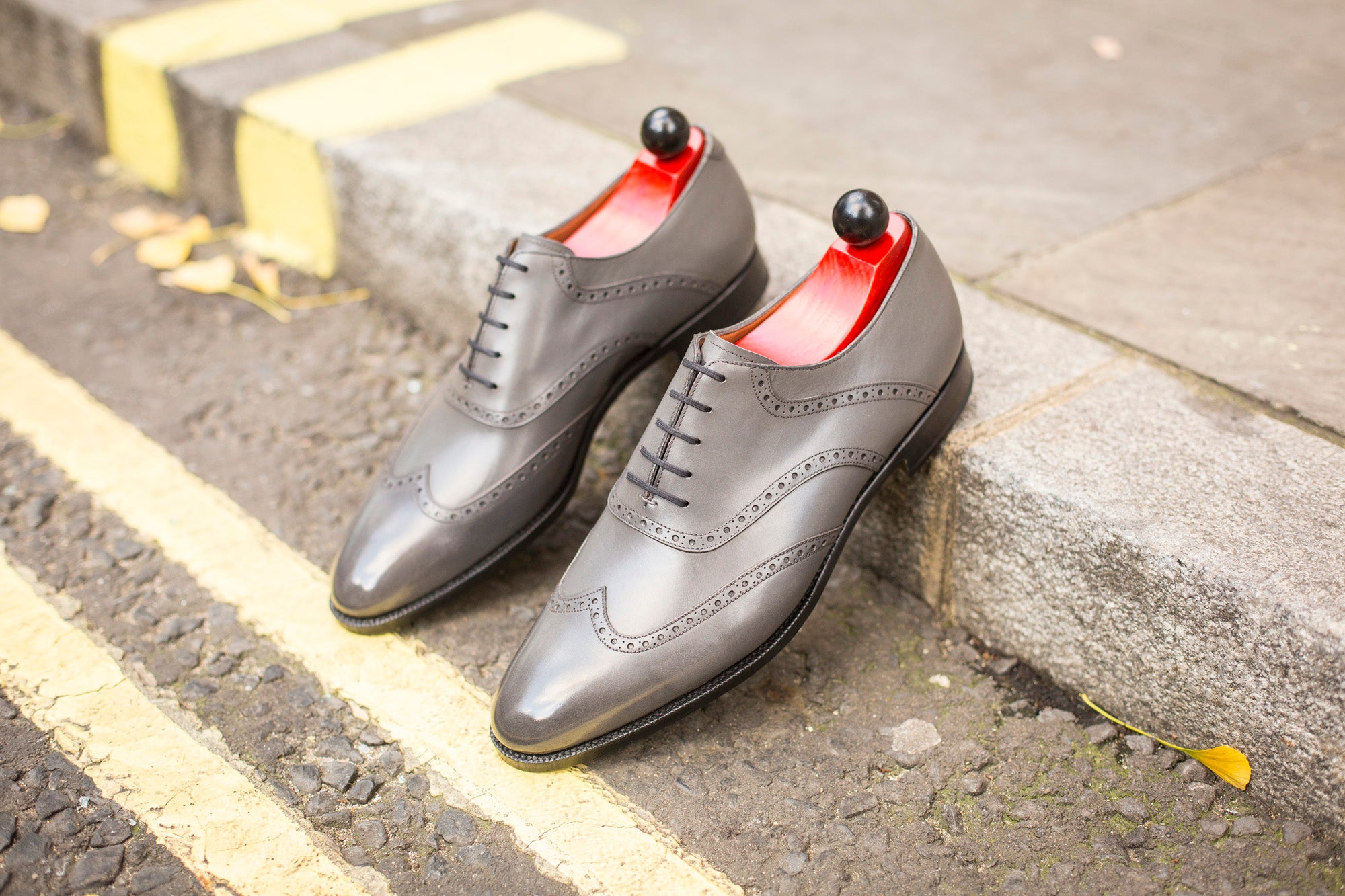 Phinney - MTO - Grey Calf - TMG Last - Single Leather Sole-Made To Order Wingtip Saddle Shoe Brogue Oxfords-J.FitzPatrick Footwear