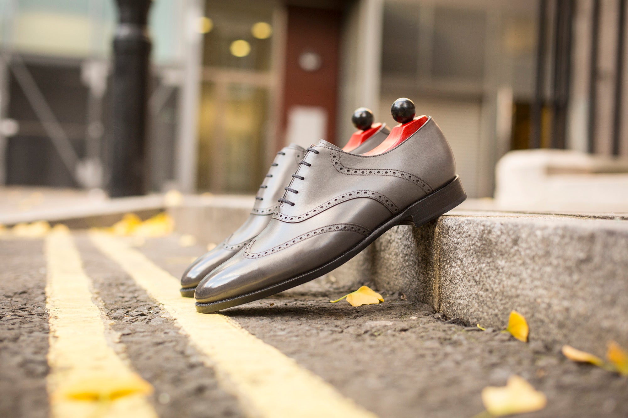 Phinney - MTO - Grey Calf - TMG Last - Single Leather Sole-Made To Order Wingtip Saddle Shoe Brogue Oxfords-J.FitzPatrick Footwear
