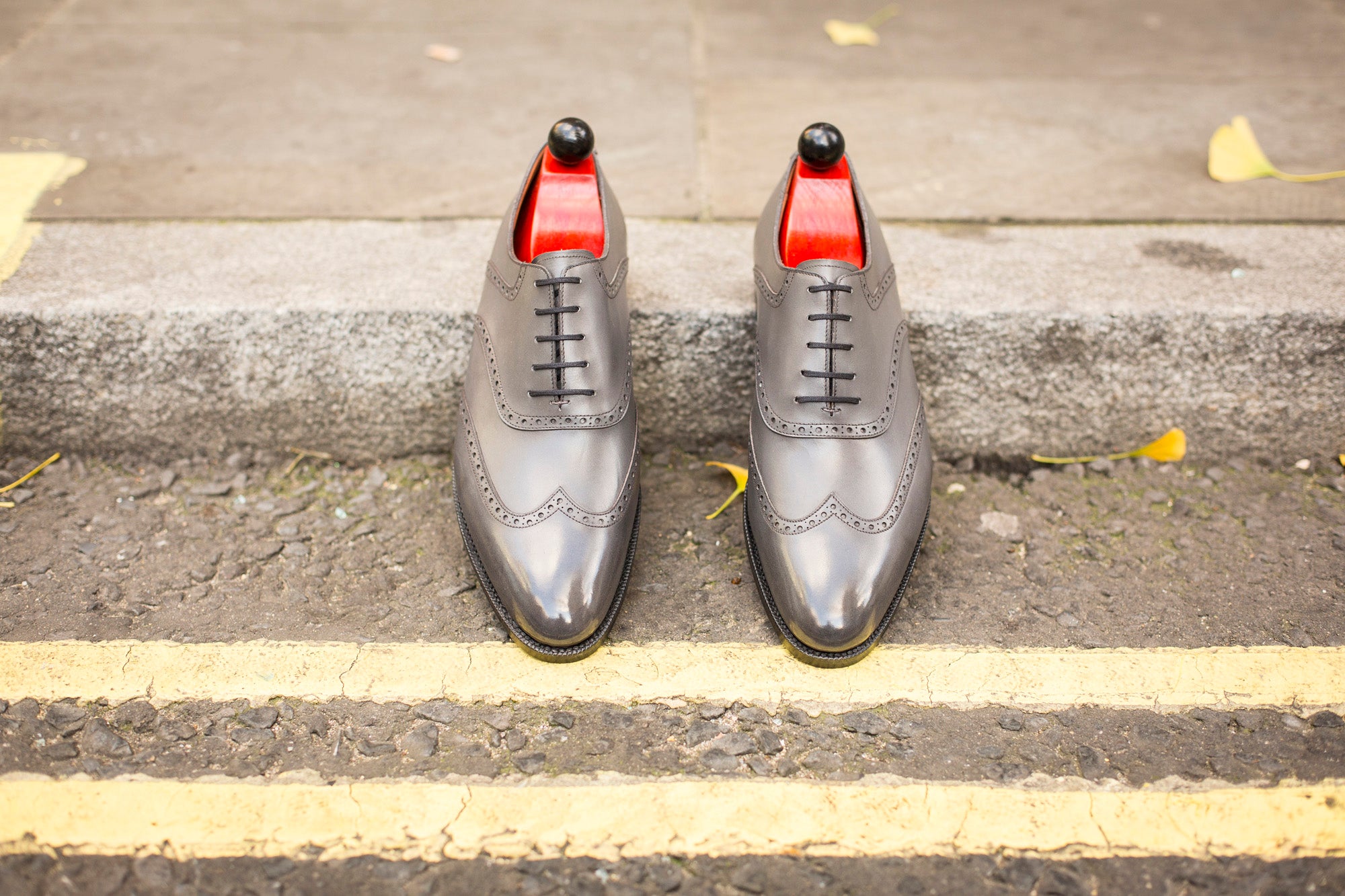 Phinney - MTO - Grey Calf - TMG Last - Single Leather Sole-Made To Order Wingtip Saddle Shoe Brogue Oxfords-J.FitzPatrick Footwear