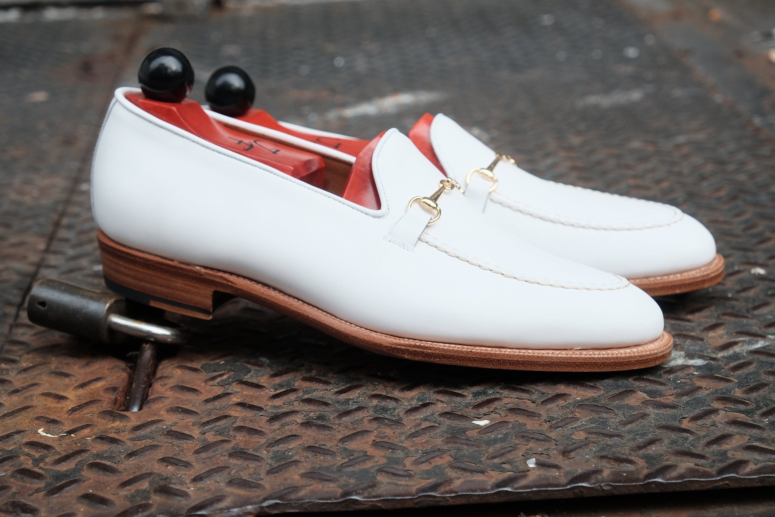 Pike - MTO - White Calf - TMG Last - Single Leather Sole-Made To Order Horsebit Horse Bit Loafer-J.FitzPatrick Footwear