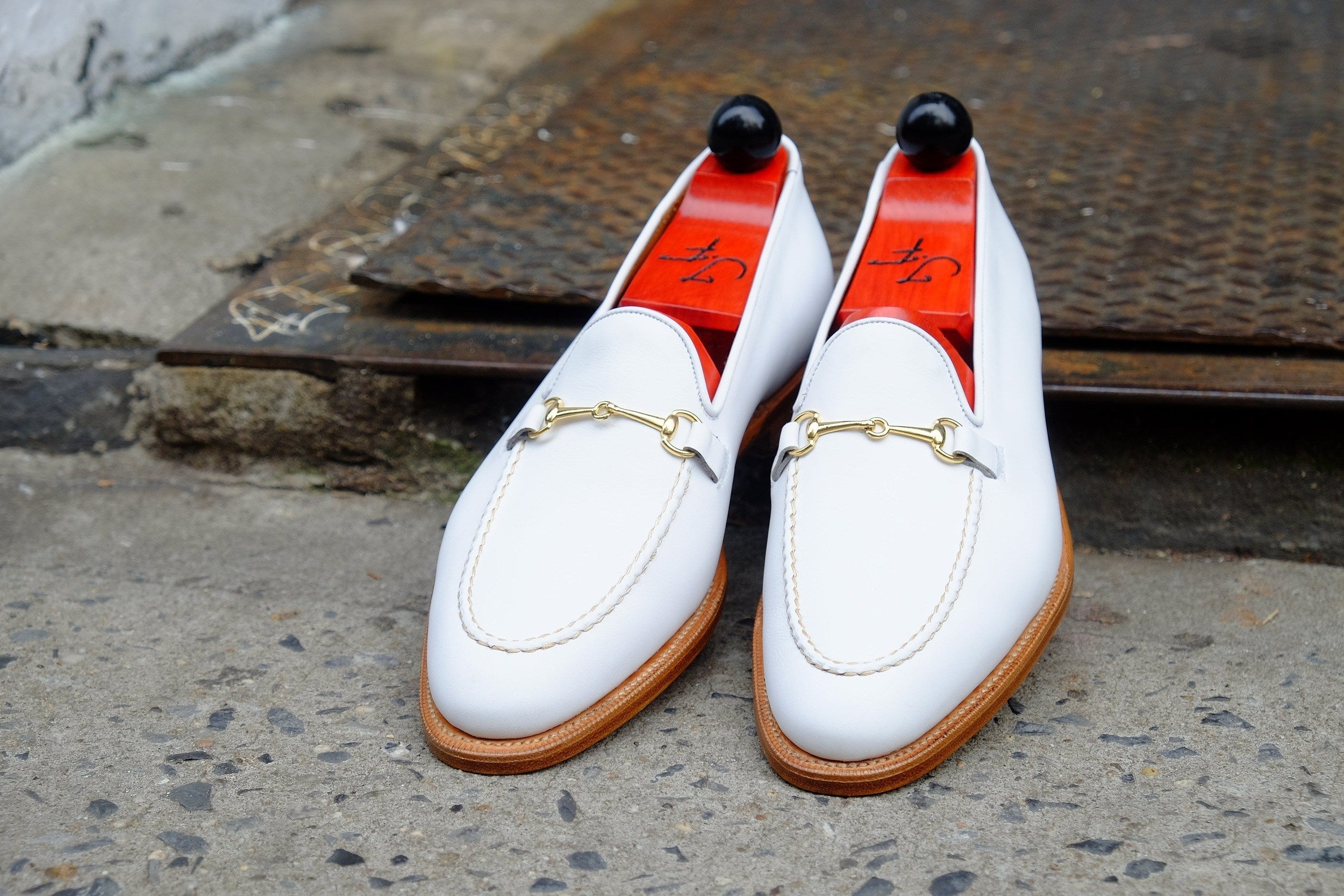 Pike - MTO - White Calf - TMG Last - Single Leather Sole-Made To Order Horsebit Horse Bit Loafer-J.FitzPatrick Footwear