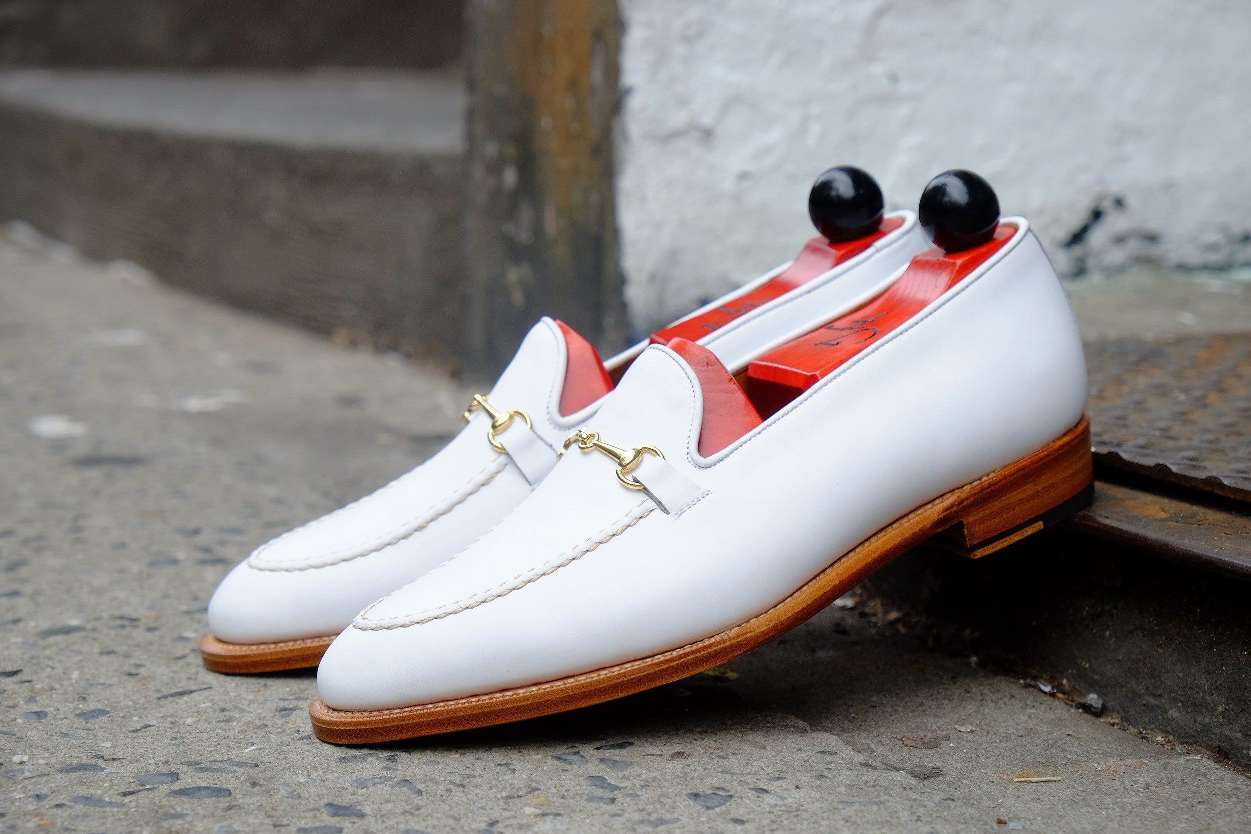 Pike - MTO - White Calf - TMG Last - Single Leather Sole-Made To Order Horsebit Horse Bit Loafer-J.FitzPatrick Footwear