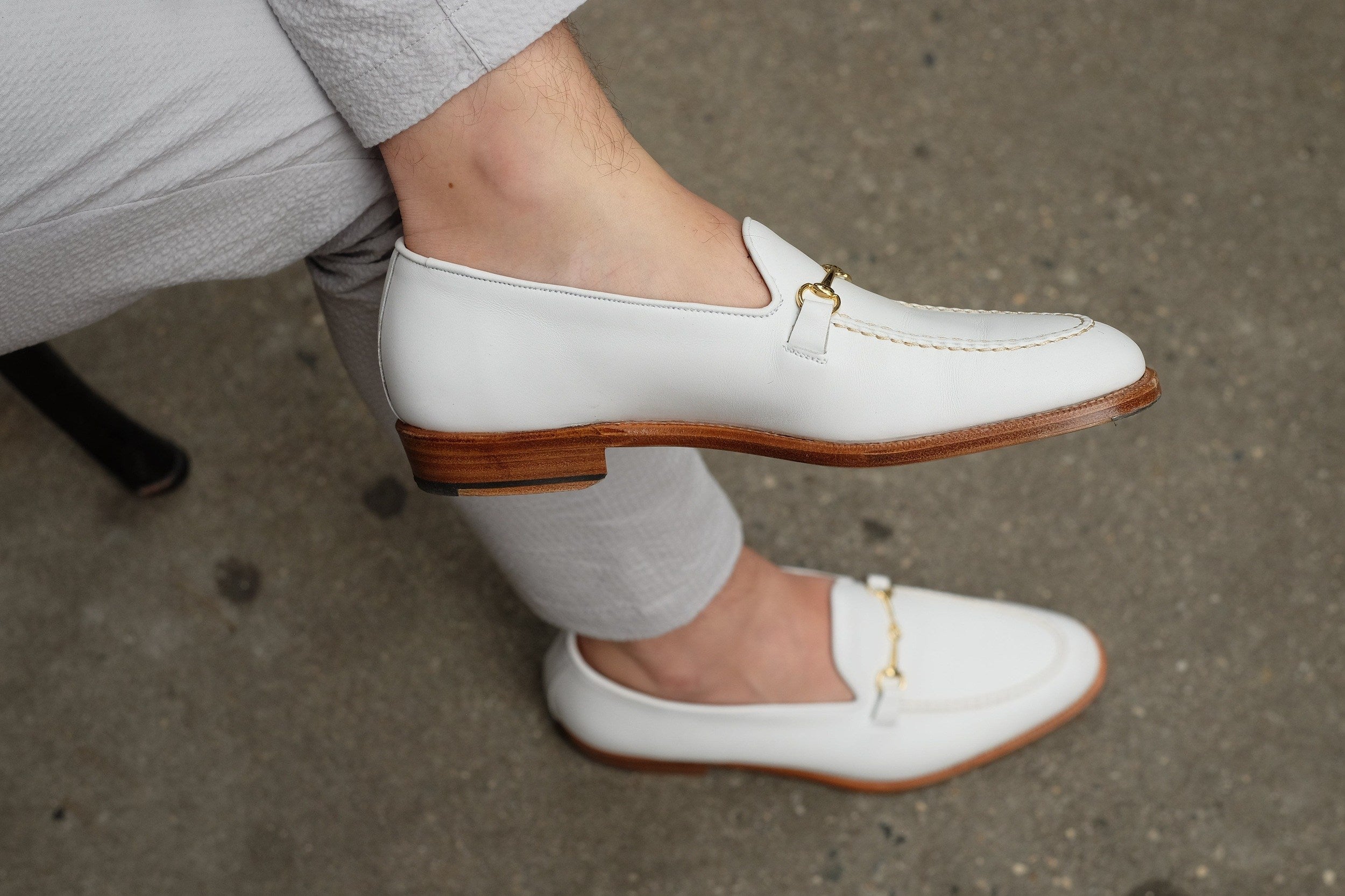 Pike - MTO - White Calf - TMG Last - Single Leather Sole-Made To Order Horsebit Horse Bit Loafer-J.FitzPatrick Footwear