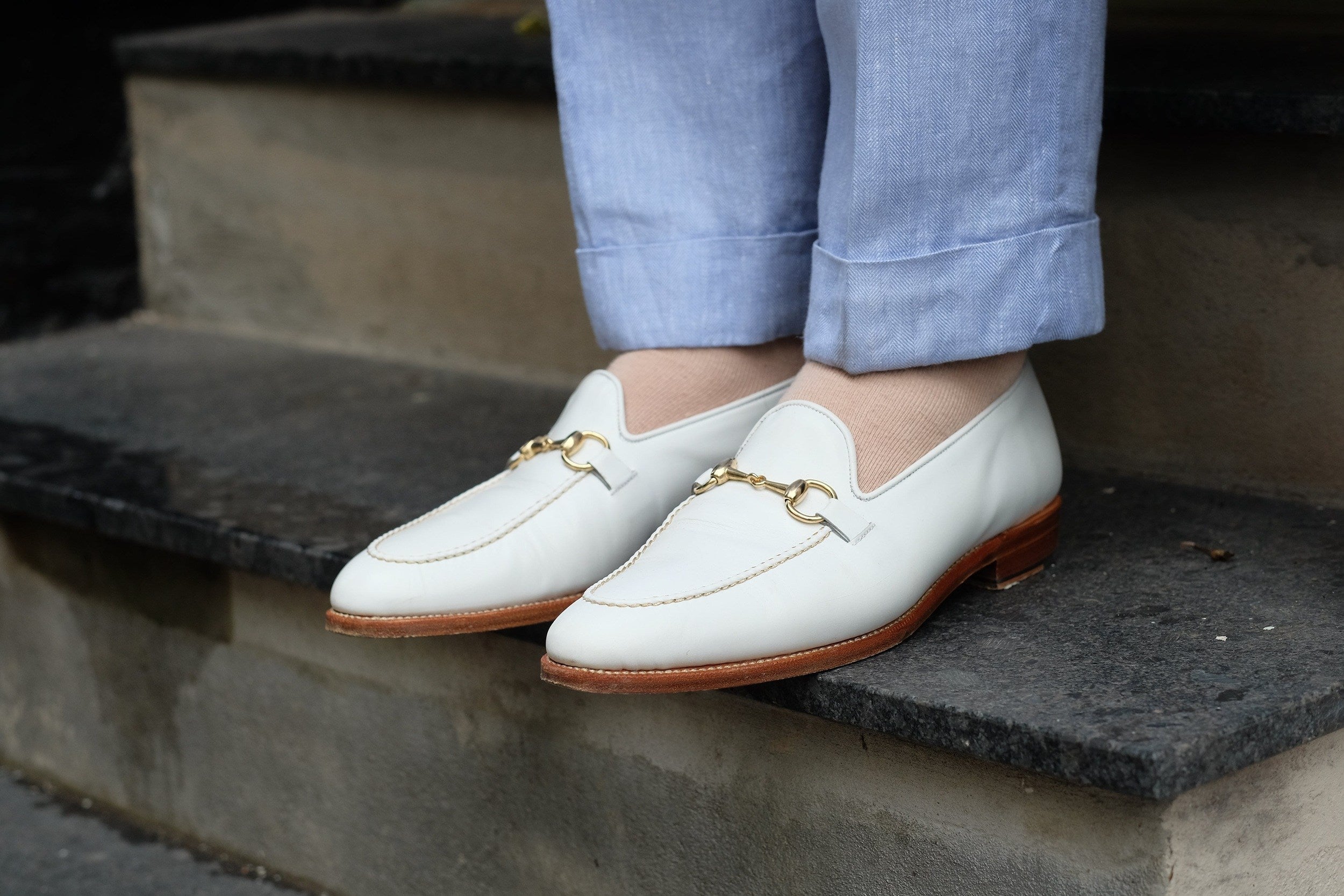 Pike - MTO - White Calf - TMG Last - Single Leather Sole-Made To Order Horsebit Horse Bit Loafer-J.FitzPatrick Footwear