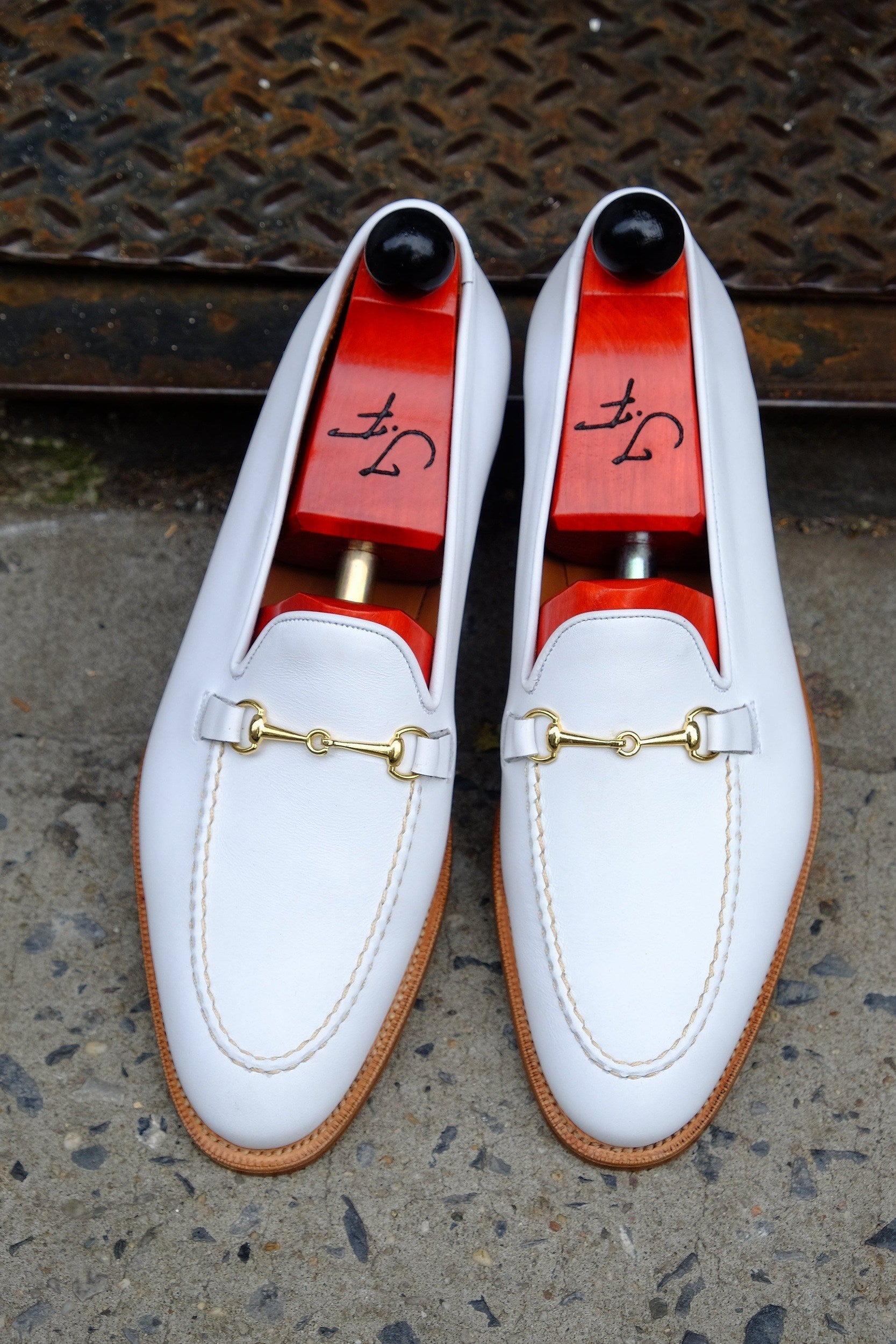 Pike - MTO - White Calf - TMG Last - Single Leather Sole-Made To Order Horsebit Horse Bit Loafer-J.FitzPatrick Footwear