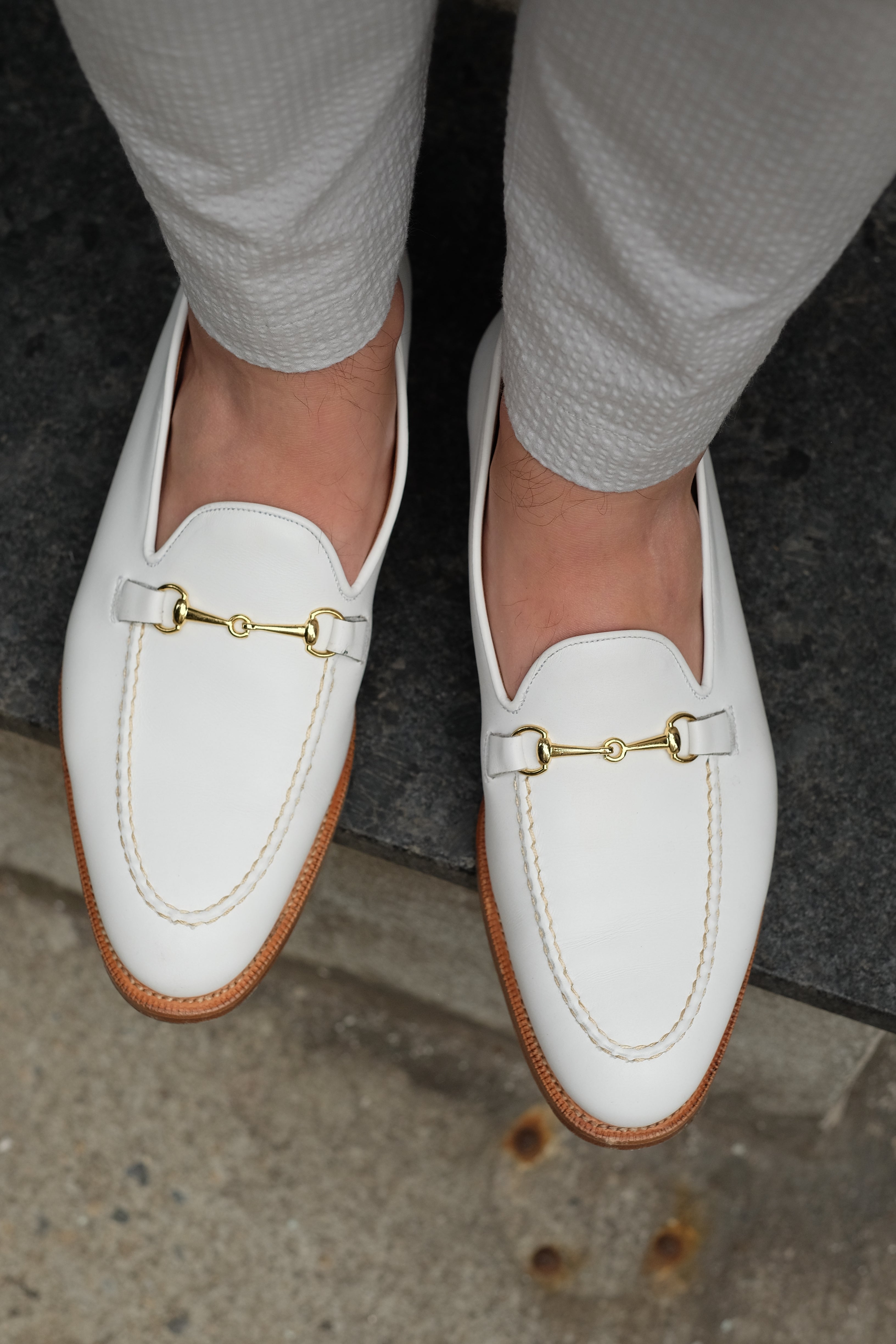 Pike - MTO - White Calf - TMG Last - Single Leather Sole-Made To Order Horsebit Horse Bit Loafer-J.FitzPatrick Footwear