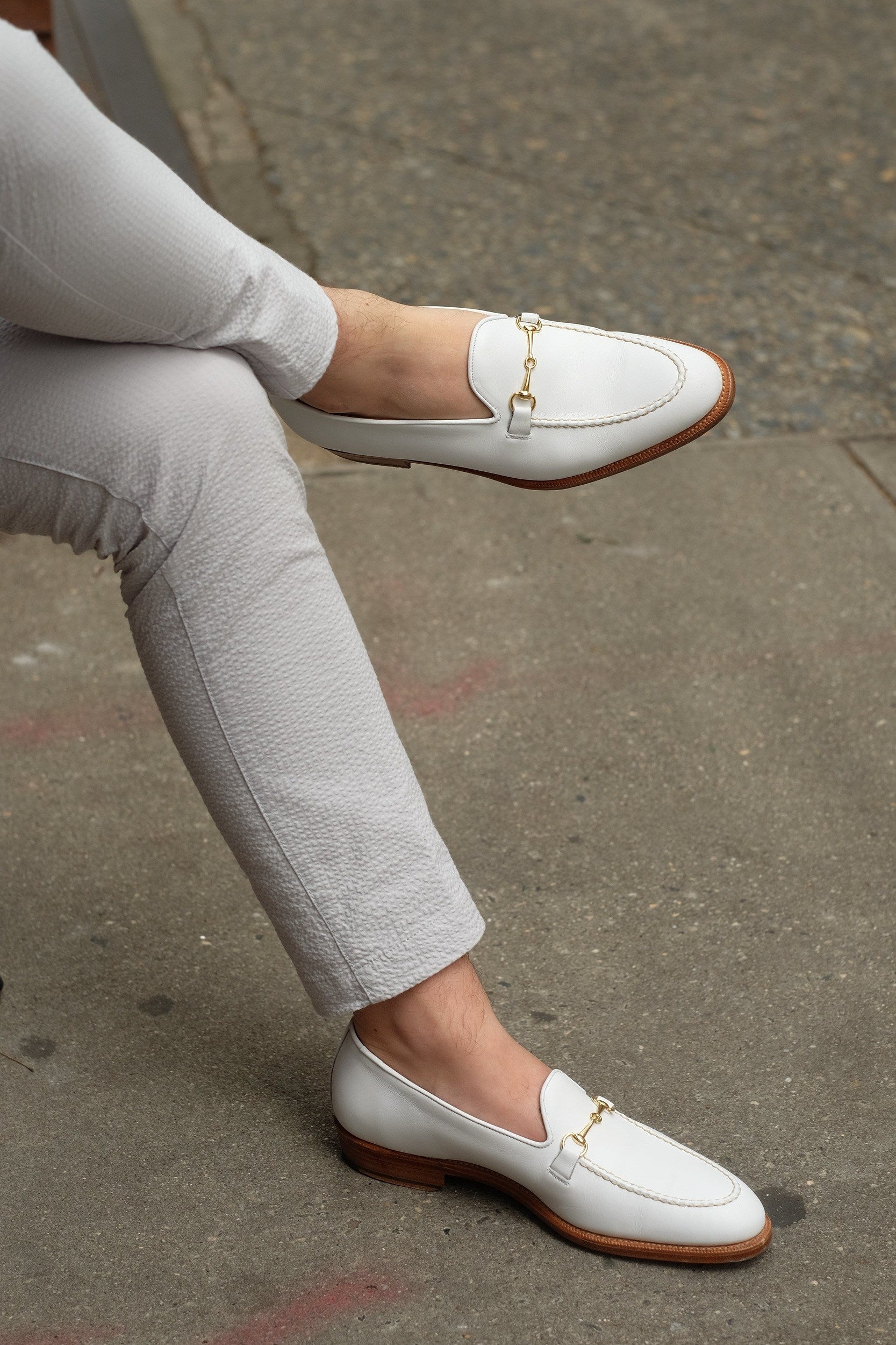 Pike - MTO - White Calf - TMG Last - Single Leather Sole-Made To Order Horsebit Horse Bit Loafer-J.FitzPatrick Footwear