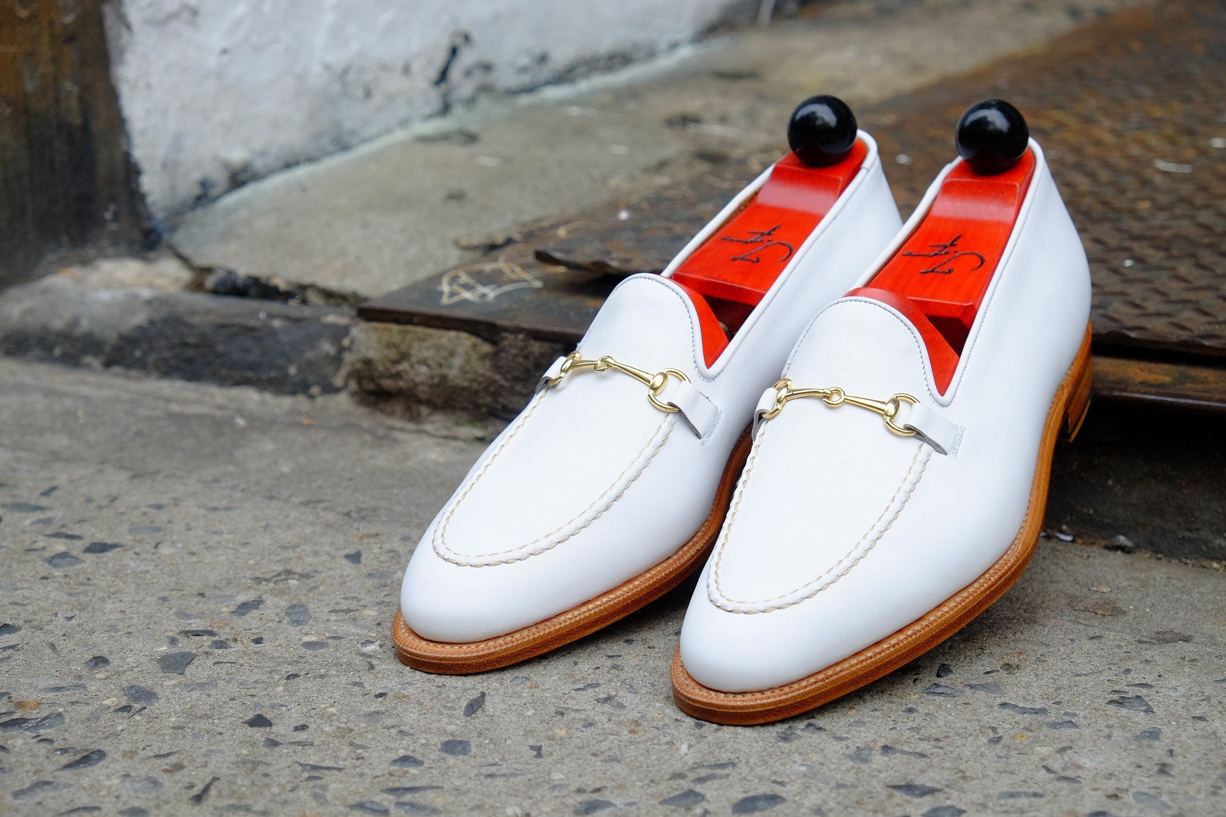 Pike - MTO - White Calf - TMG Last - Single Leather Sole-Made To Order Horsebit Horse Bit Loafer-J.FitzPatrick Footwear