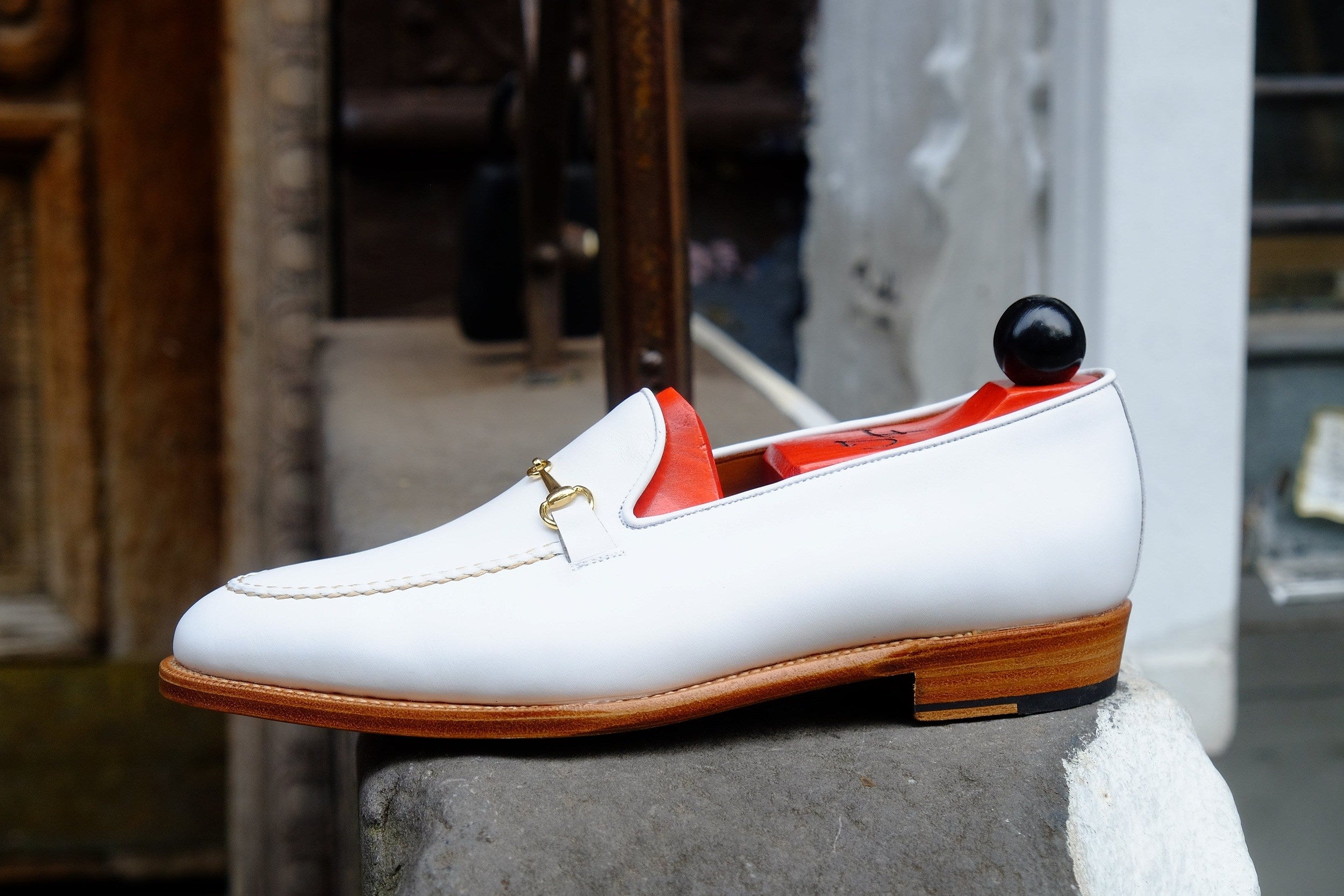 Pike - MTO - White Calf - TMG Last - Single Leather Sole-Made To Order Horsebit Horse Bit Loafer-J.FitzPatrick Footwear