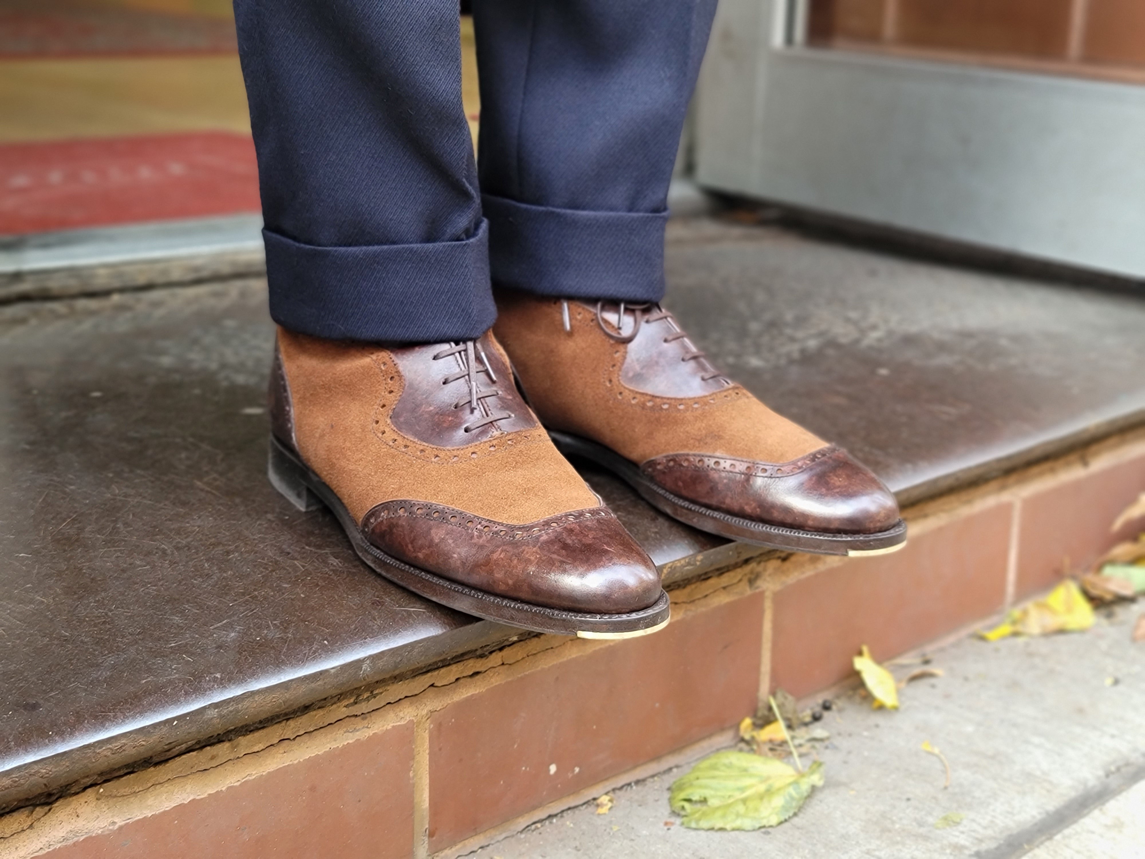Pinehurst - MTO - Dark Brown Marble Patina / Snuff Suede - TMG Last - Single Leather Sole-Made To Order Lace Laceup Balmoral Boot Brogue-J.FitzPatrick Footwear