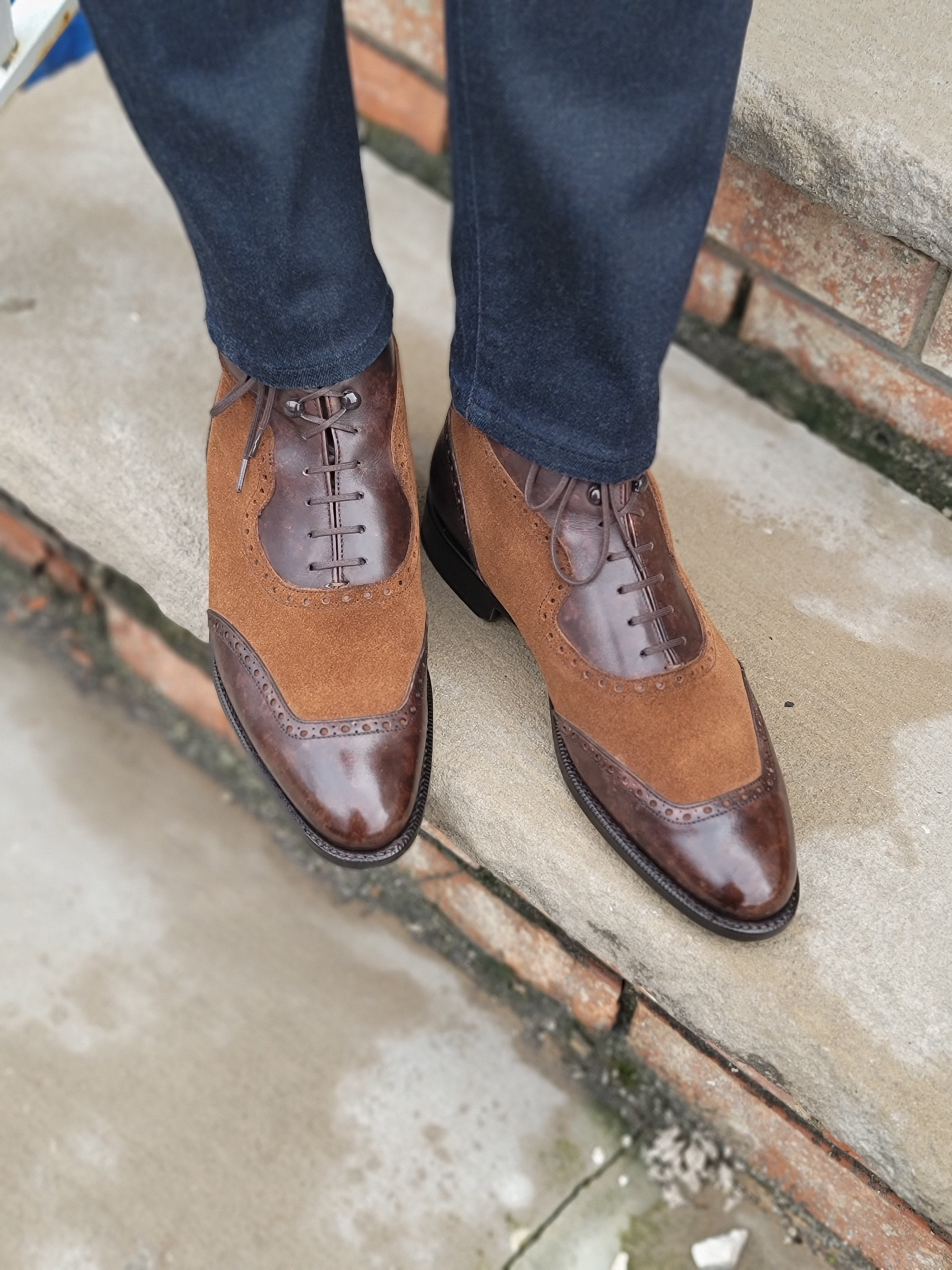 Pinehurst - MTO - Dark Brown Marble Patina / Snuff Suede - TMG Last - Single Leather Sole-Made To Order Lace Laceup Balmoral Boot Brogue-J.FitzPatrick Footwear