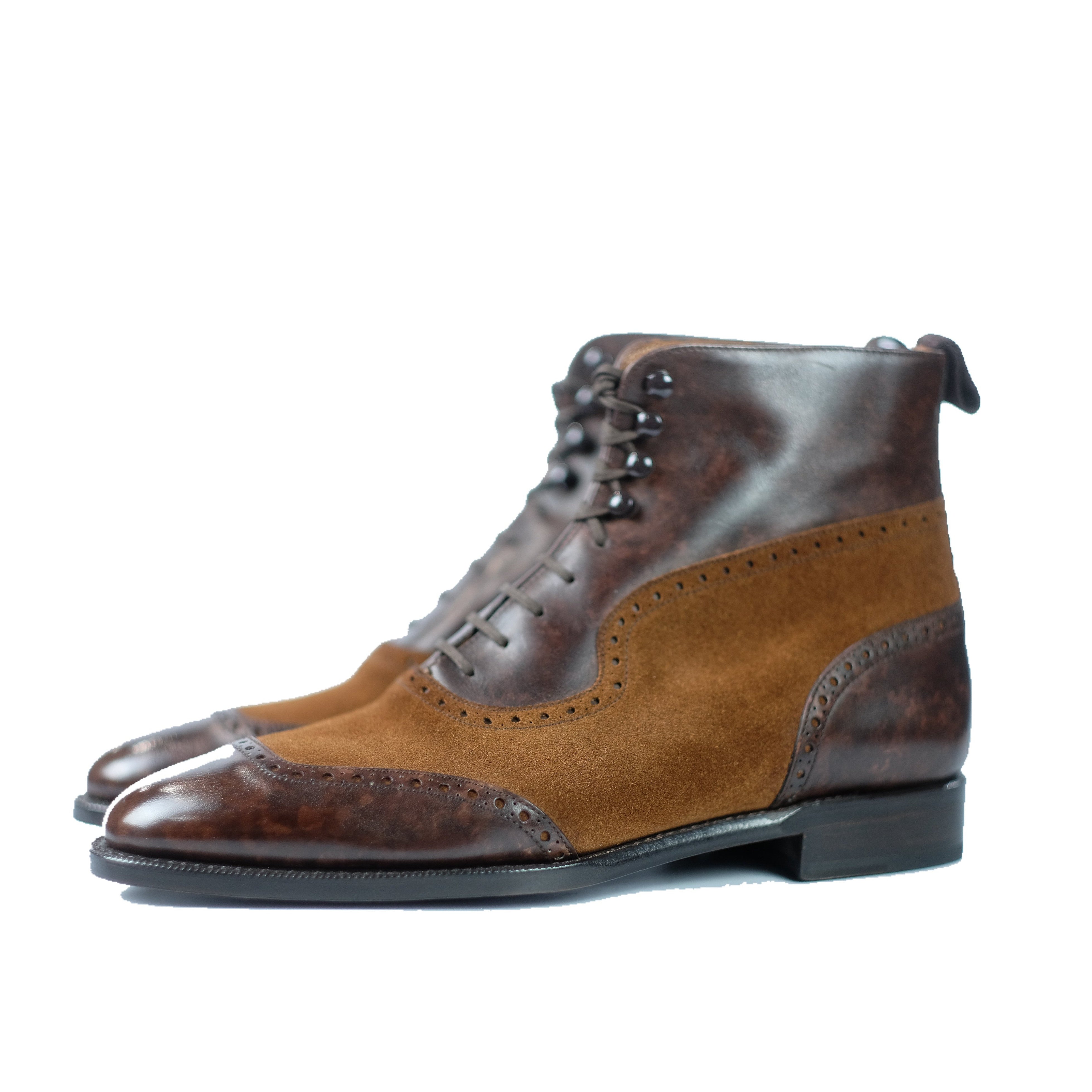 Pinehurst - MTO - Dark Brown Marble Patina / Snuff Suede - TMG Last - Single Leather Sole-Made To Order Lace Laceup Balmoral Boot Brogue-J.FitzPatrick Footwear