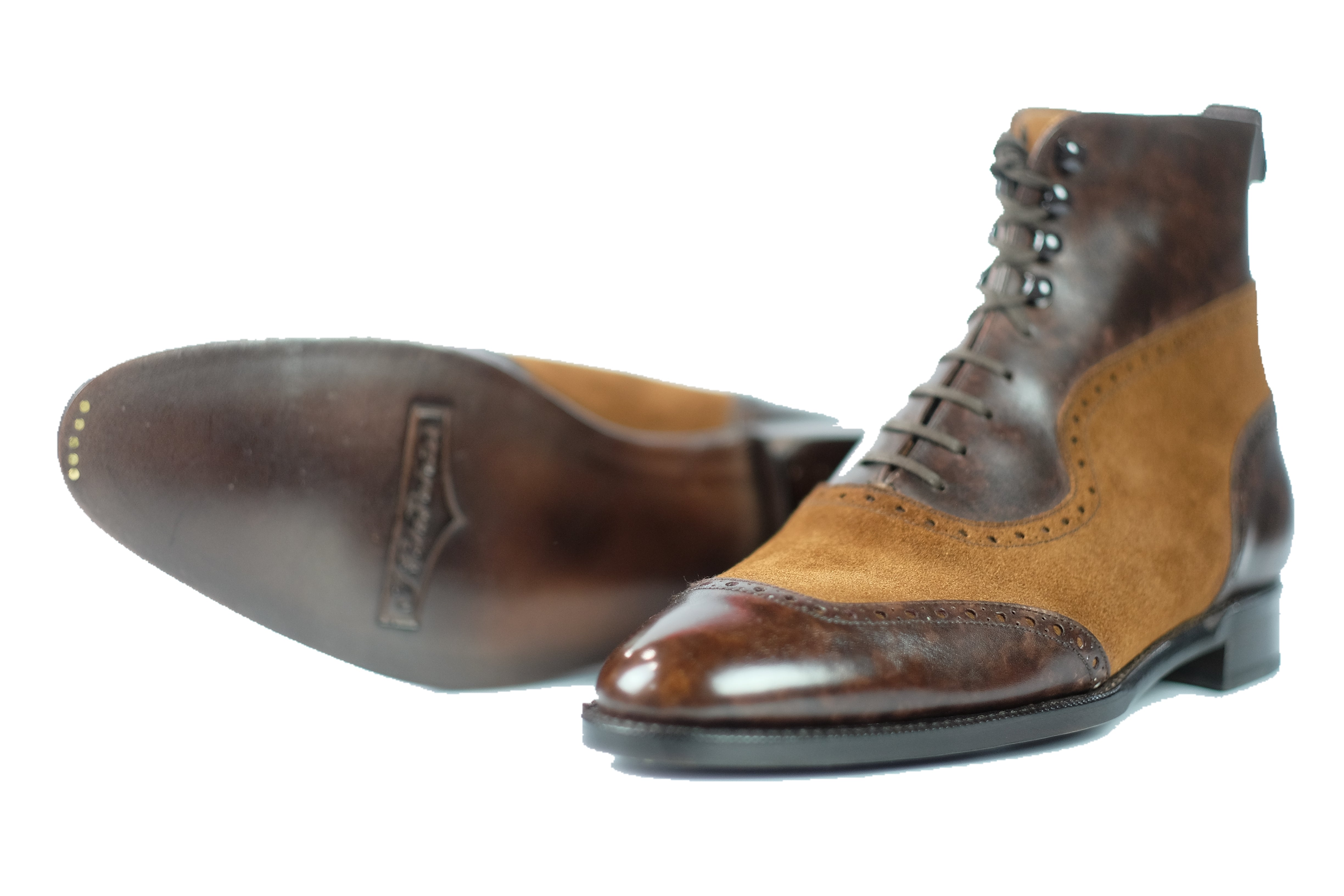 Pinehurst - MTO - Dark Brown Marble Patina / Snuff Suede - TMG Last - Single Leather Sole-Made To Order Lace Laceup Balmoral Boot Brogue-J.FitzPatrick Footwear