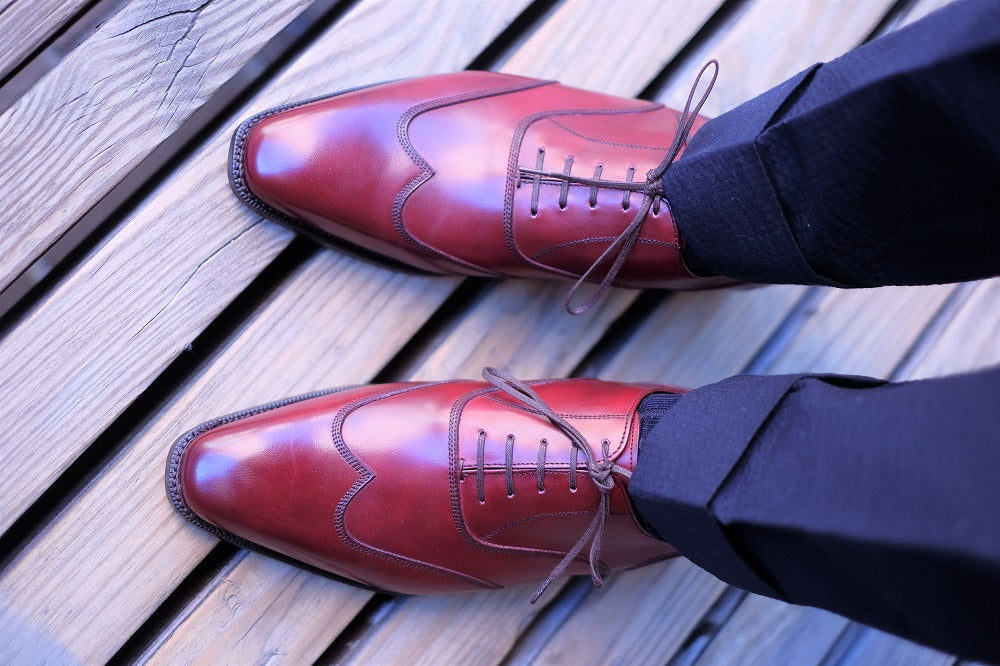 Pullman - MTO - Burgundy Calf - LPB Last - Single Leather Sole-Made To Order Austerity Brogue Oxfords-J.FitzPatrick Footwear