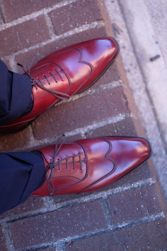 Pullman - MTO - Burgundy Calf - LPB Last - Single Leather Sole-Made To Order Austerity Brogue Oxfords-J.FitzPatrick Footwear