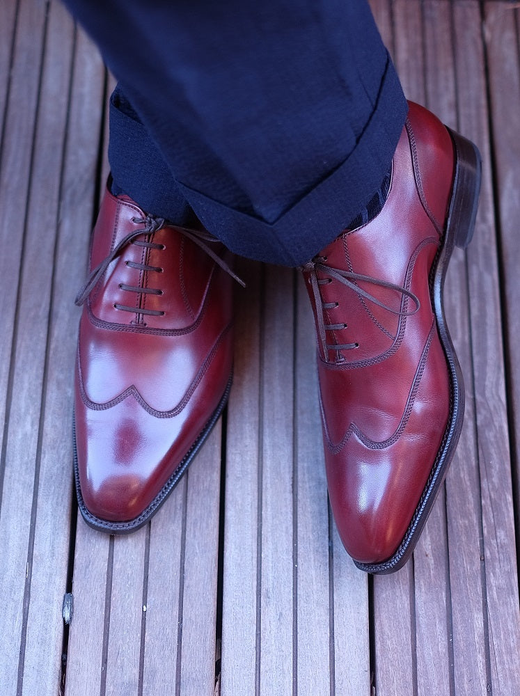 Pullman - MTO - Burgundy Calf - LPB Last - Single Leather Sole-Made To Order Austerity Brogue Oxfords-J.FitzPatrick Footwear