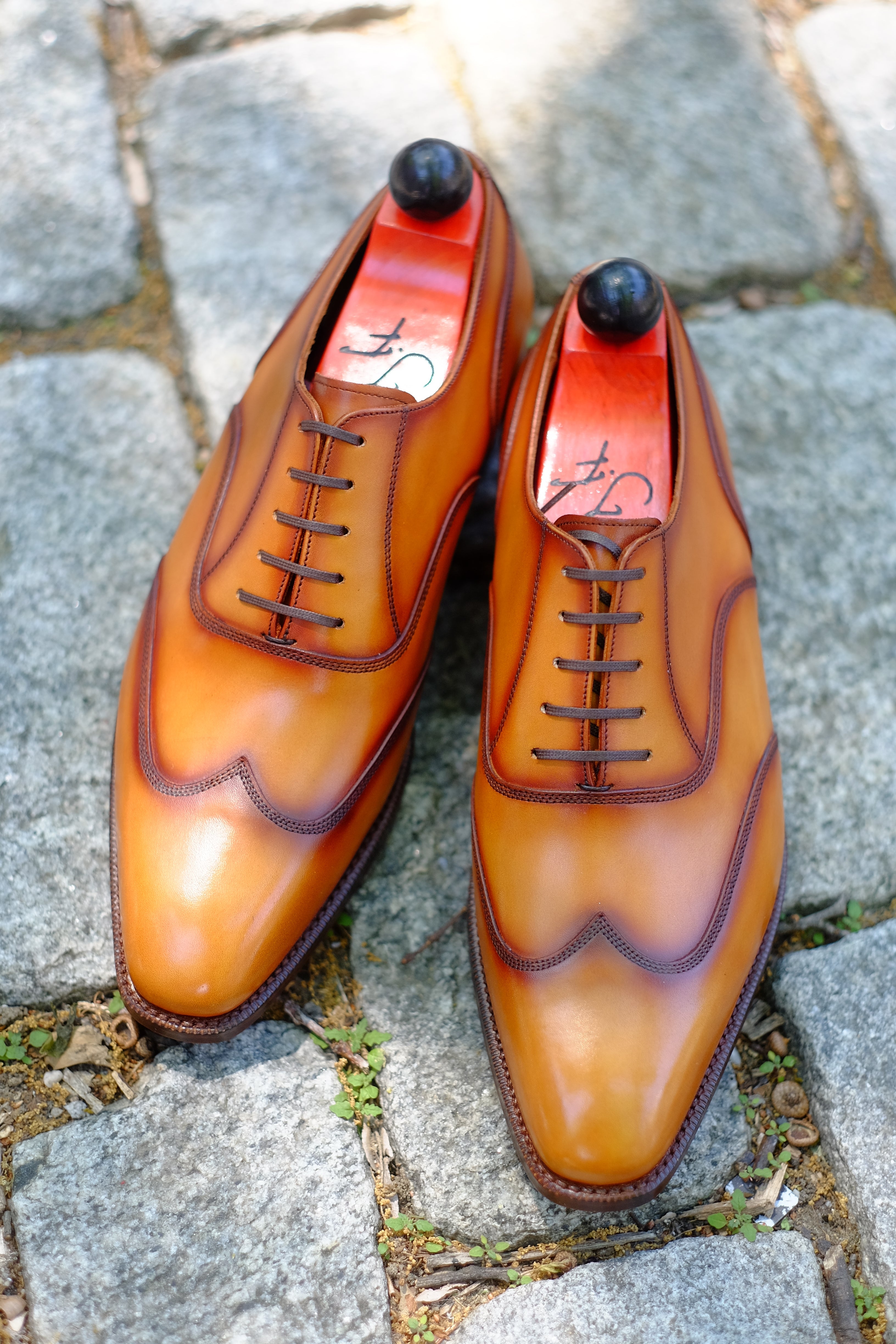 Pullman - MTO - Burnished Golden Tan Calf - LPB Last - Single Leather Sole-Made To Order Austerity Brogue Oxfords-J.FitzPatrick Footwear