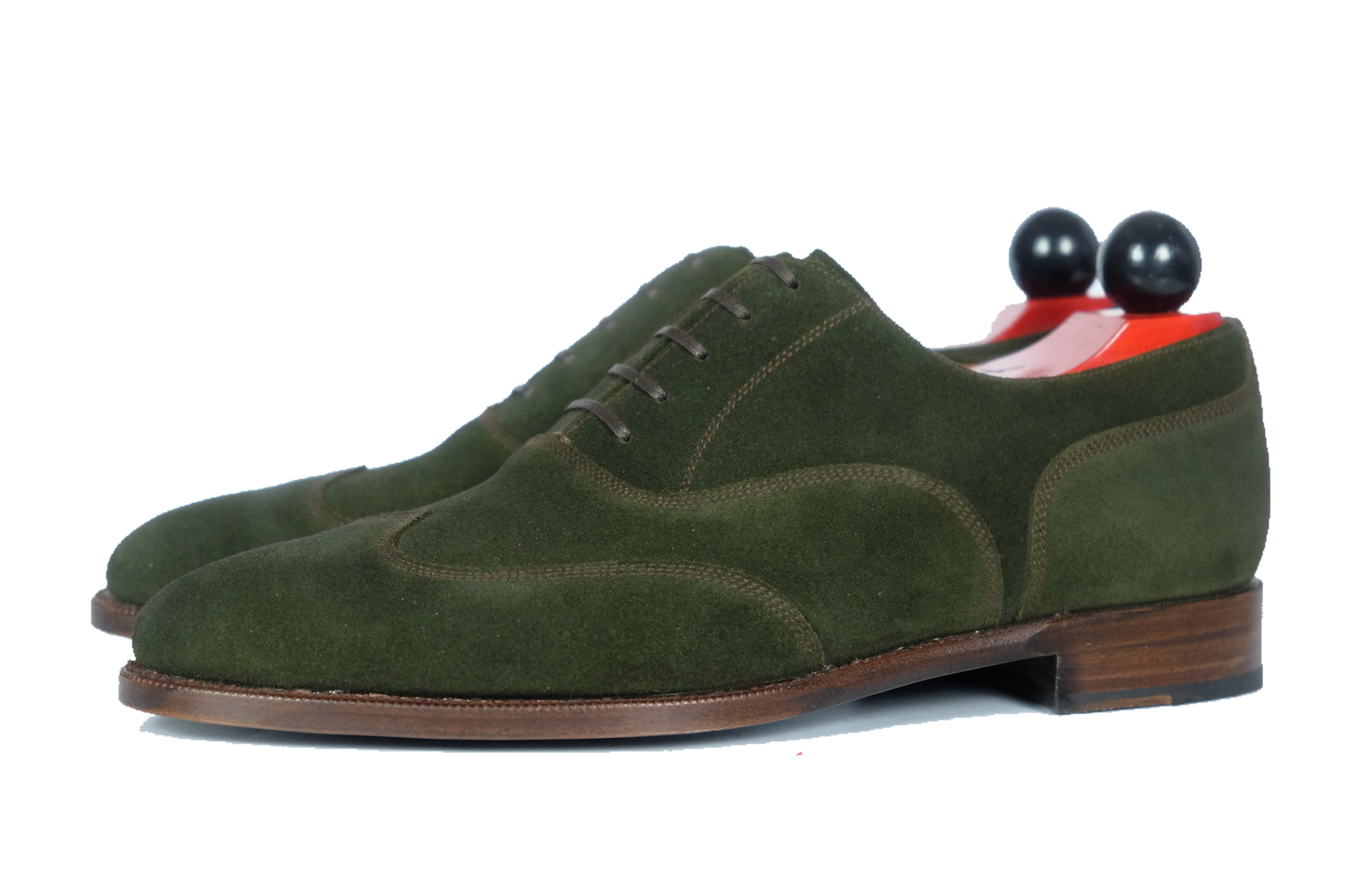Pullman - MTO - Dark Olive Suede / Brown Stitching - TMG Last - Single Leather Sole-Made To Order Austerity Brogue Oxfords-J.FitzPatrick Footwear