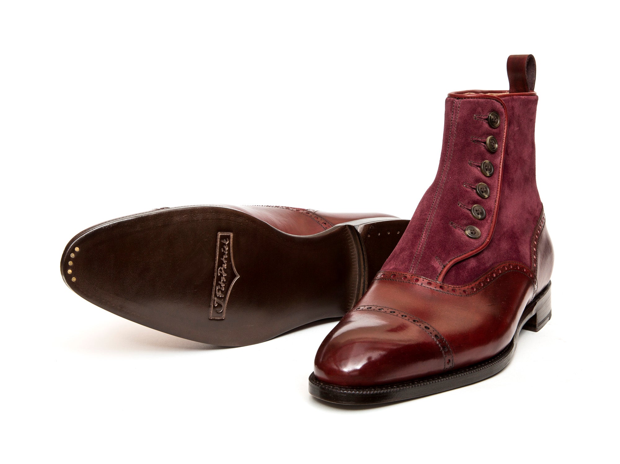 Puyallup - MTO - Burgundy Calf / Burgundy Suede - NGT Last - Single Leather Sole-Made To Order Button Boot Cap Toe Brogue-J.FitzPatrick Footwear