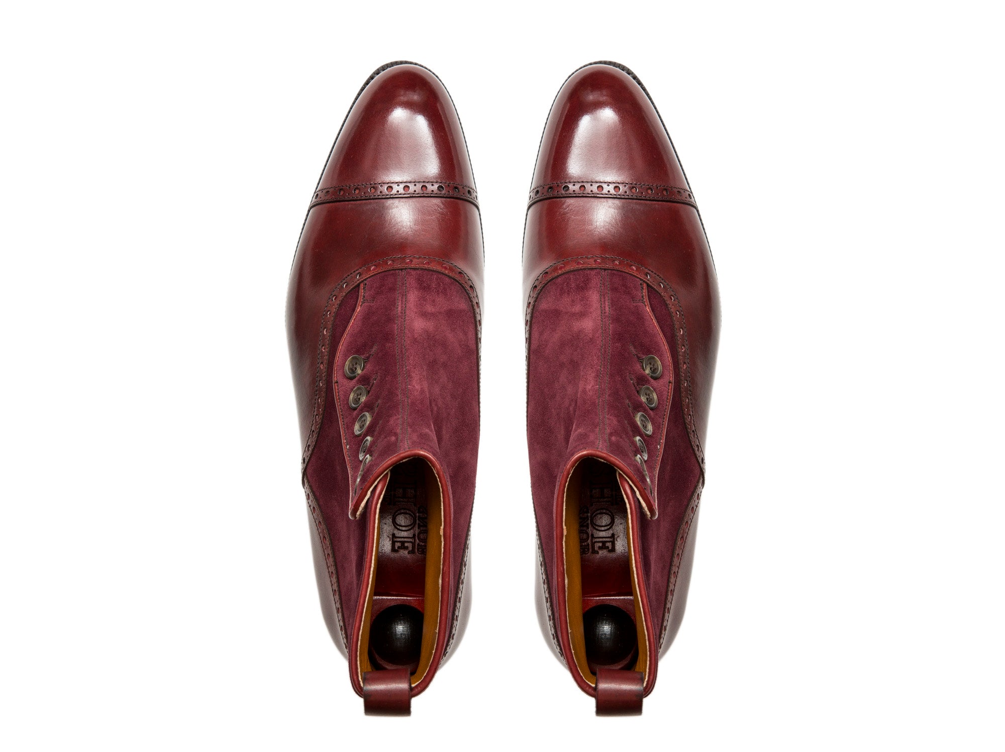 Puyallup - MTO - Burgundy Calf / Burgundy Suede - NGT Last - Single Leather Sole-Made To Order Button Boot Cap Toe Brogue-J.FitzPatrick Footwear