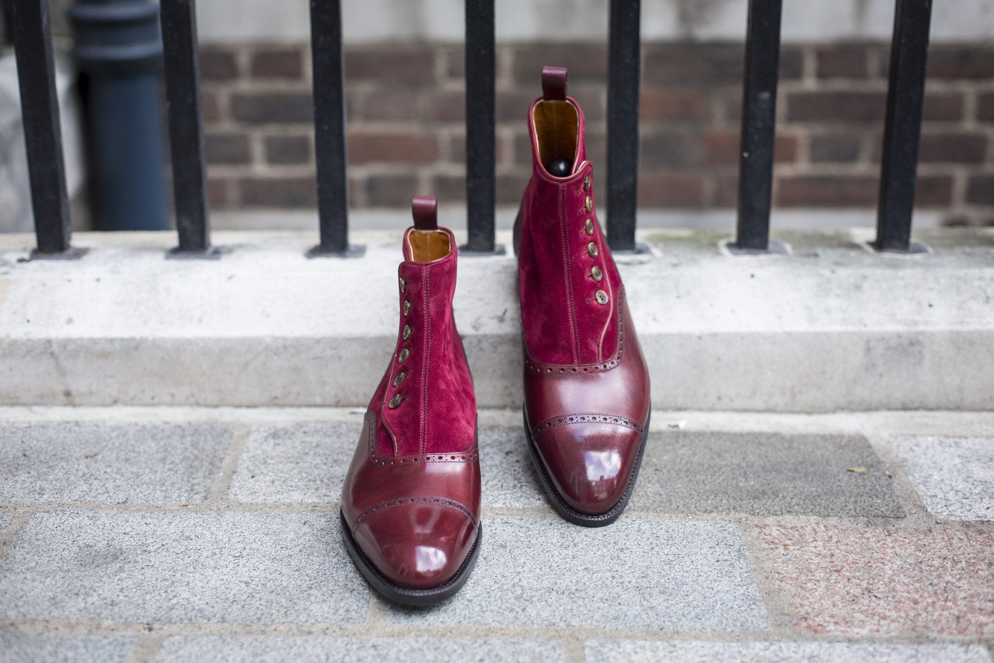 Puyallup - MTO - Burgundy Calf / Burgundy Suede - NGT Last - Single Leather Sole-Made To Order Button Boot Cap Toe Brogue-J.FitzPatrick Footwear