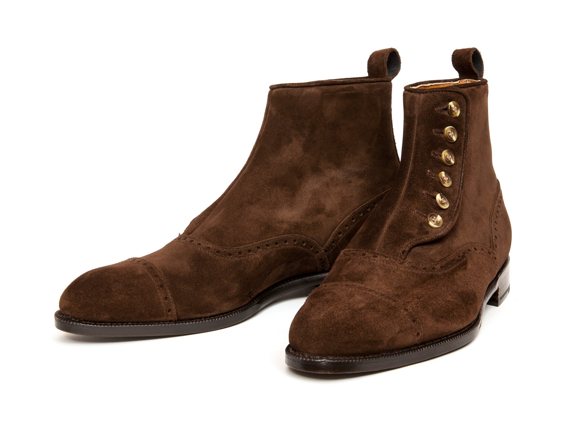 Puyallup - MTO - Dark Brown Suede - NGT Last - Single Leather Sole-Made To Order Button Boot Cap Toe Brogue-J.FitzPatrick Footwear