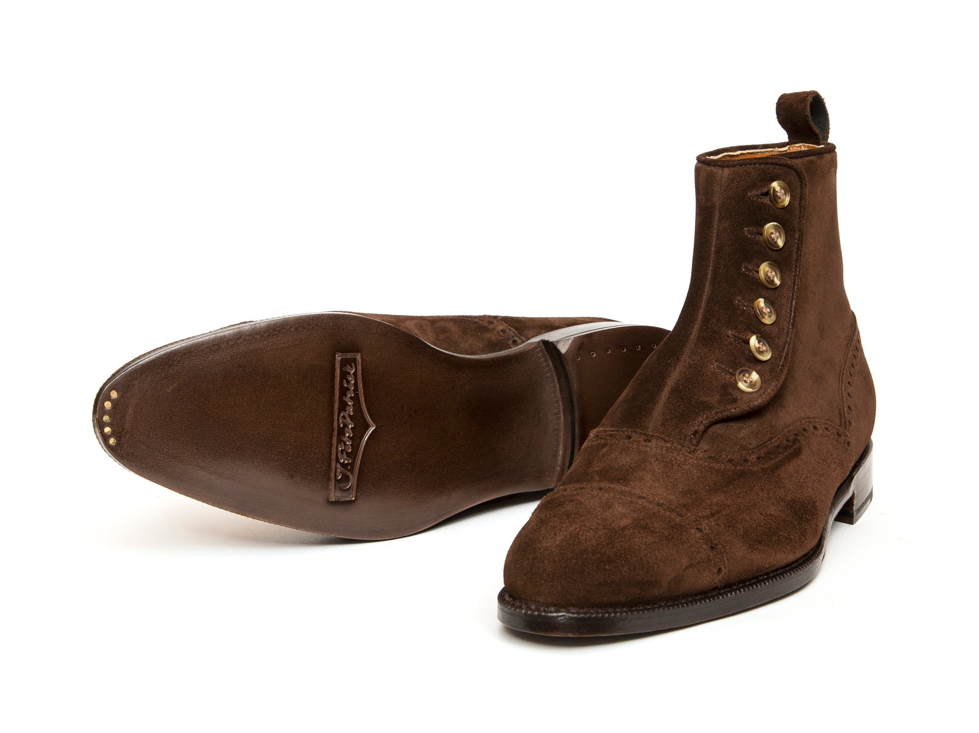 Puyallup - MTO - Dark Brown Suede - NGT Last - Single Leather Sole-Made To Order Button Boot Cap Toe Brogue-J.FitzPatrick Footwear