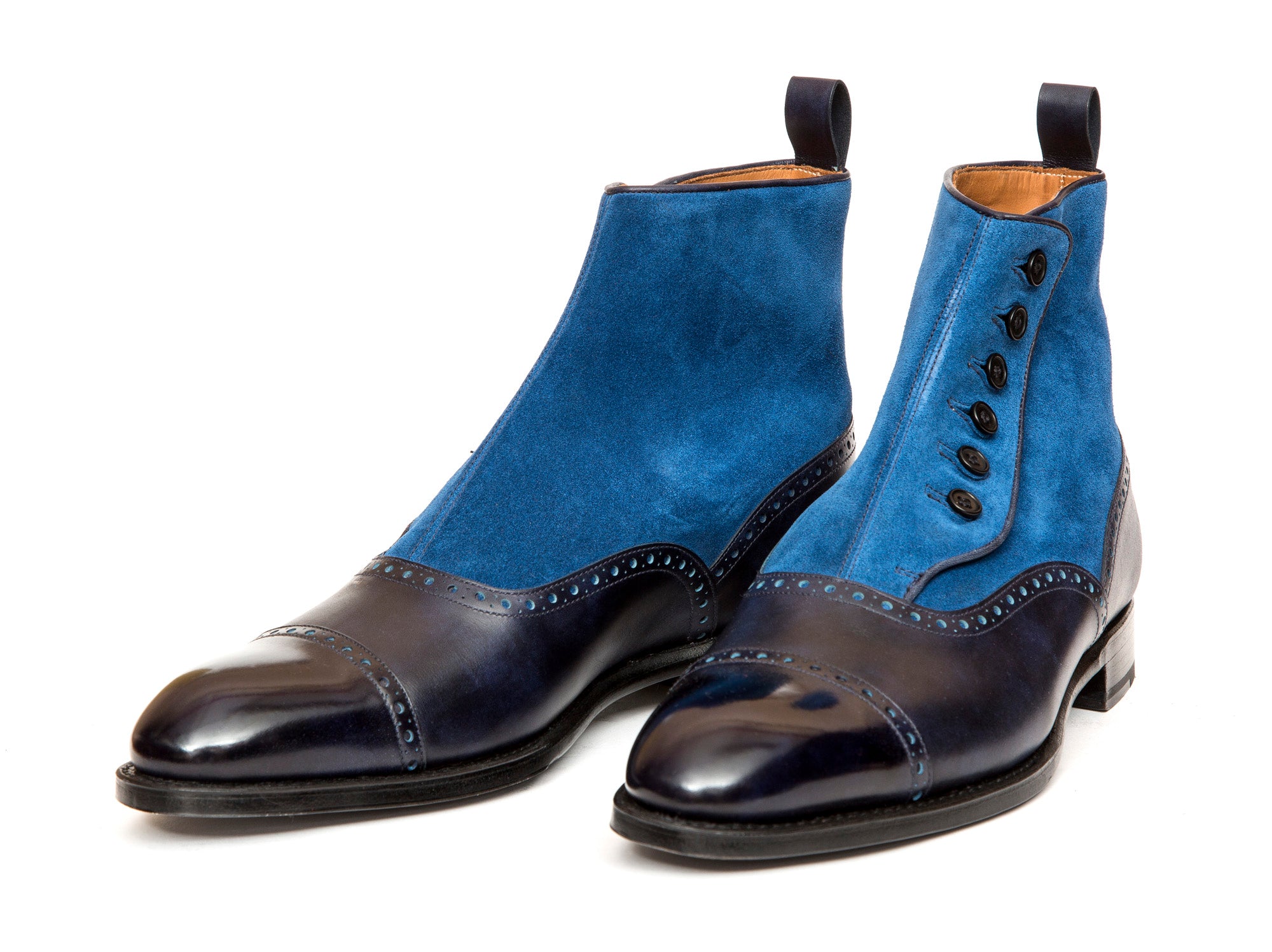 Puyallup - MTO - Navy Museum Calf / Dark Teal Suede - NGT Last - Single Leather Sole-Made To Order Button Boot Cap Toe Brogue-J.FitzPatrick Footwear