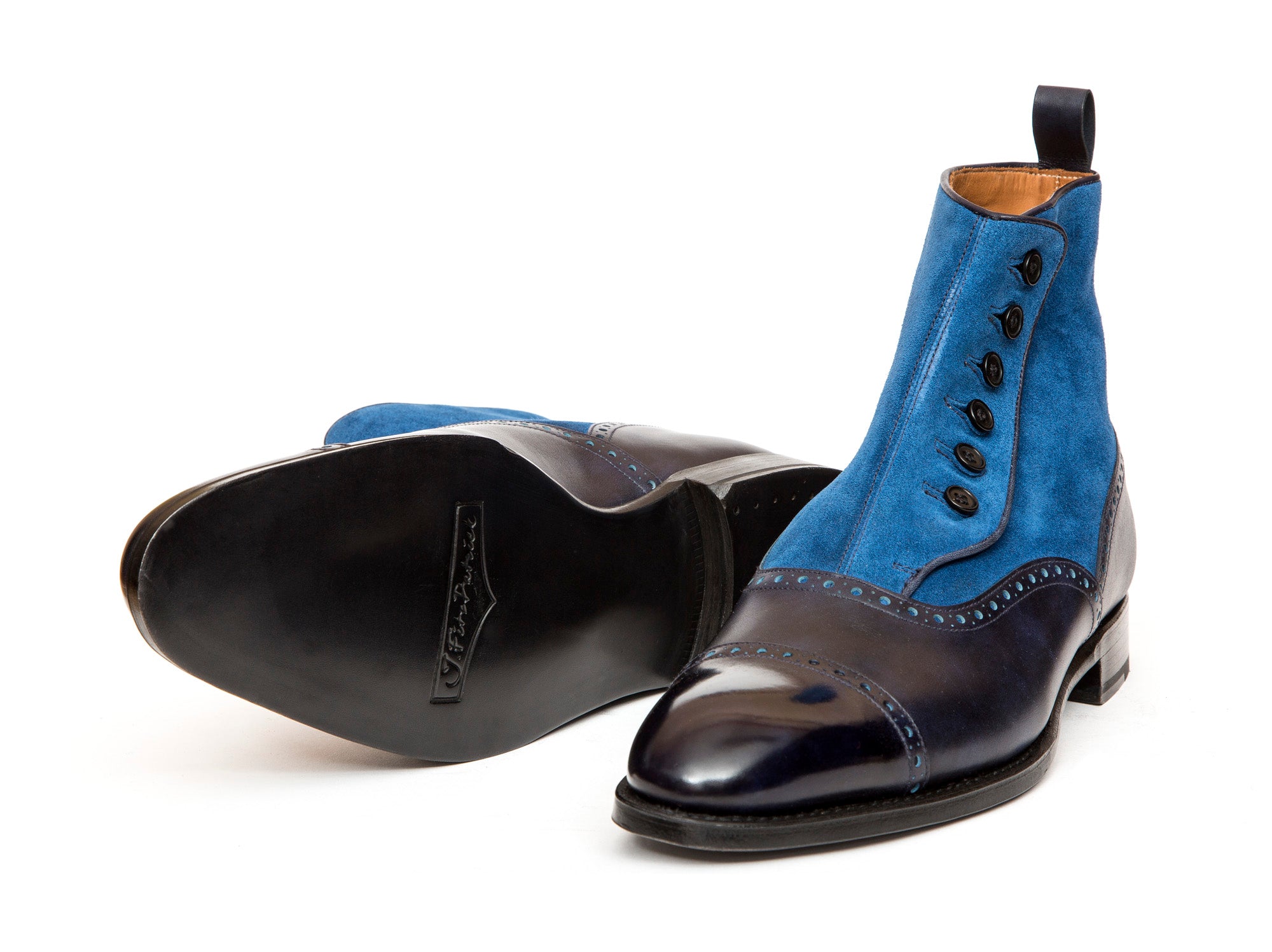 Puyallup - MTO - Navy Museum Calf / Dark Teal Suede - NGT Last - Single Leather Sole-Made To Order Button Boot Cap Toe Brogue-J.FitzPatrick Footwear