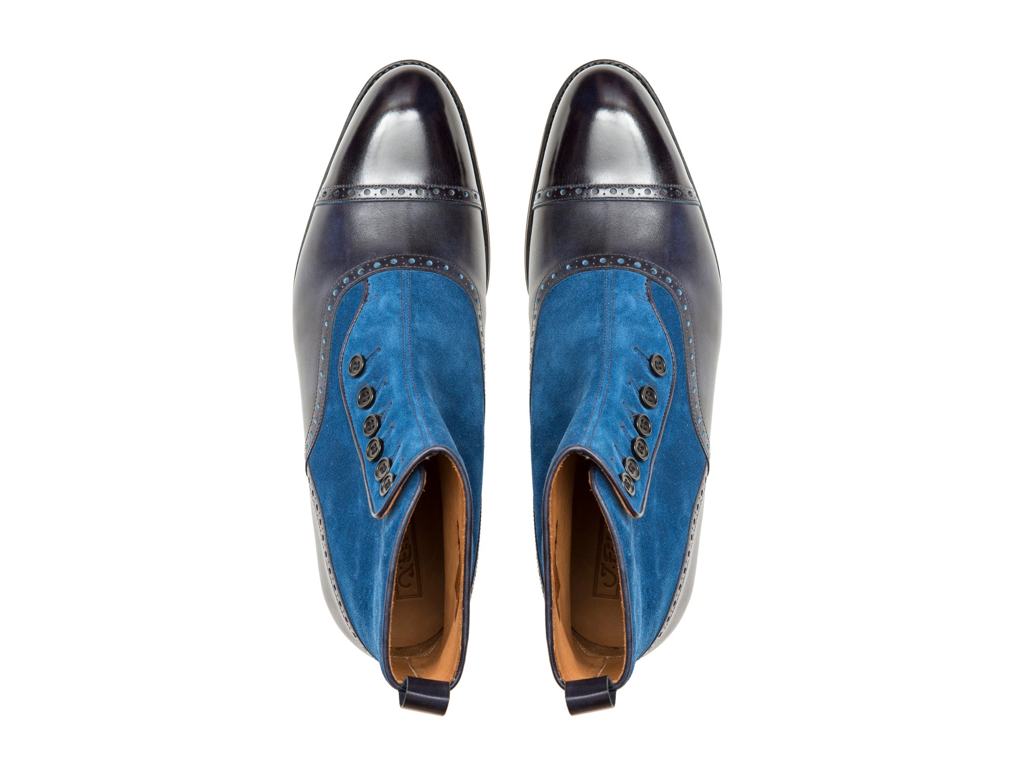 Puyallup - MTO - Navy Museum Calf / Dark Teal Suede - NGT Last - Single Leather Sole-Made To Order Button Boot Cap Toe Brogue-J.FitzPatrick Footwear