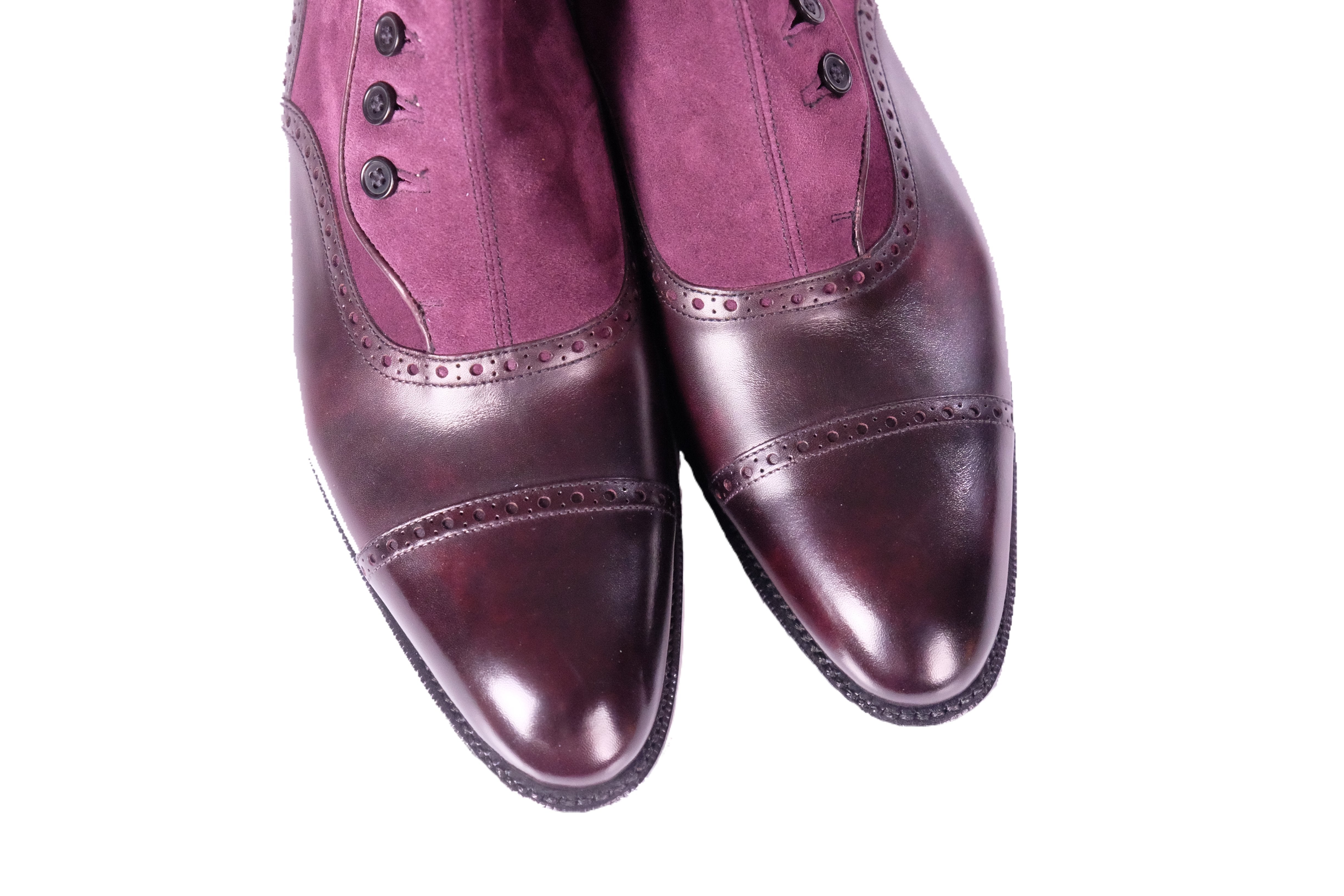Puyallup - MTO - Plum Museum Calf / Regal Purple Suede - NGT Last - Single Leather Sole-Made To Order Button Boot Cap Toe Brogue-J.FitzPatrick Footwear